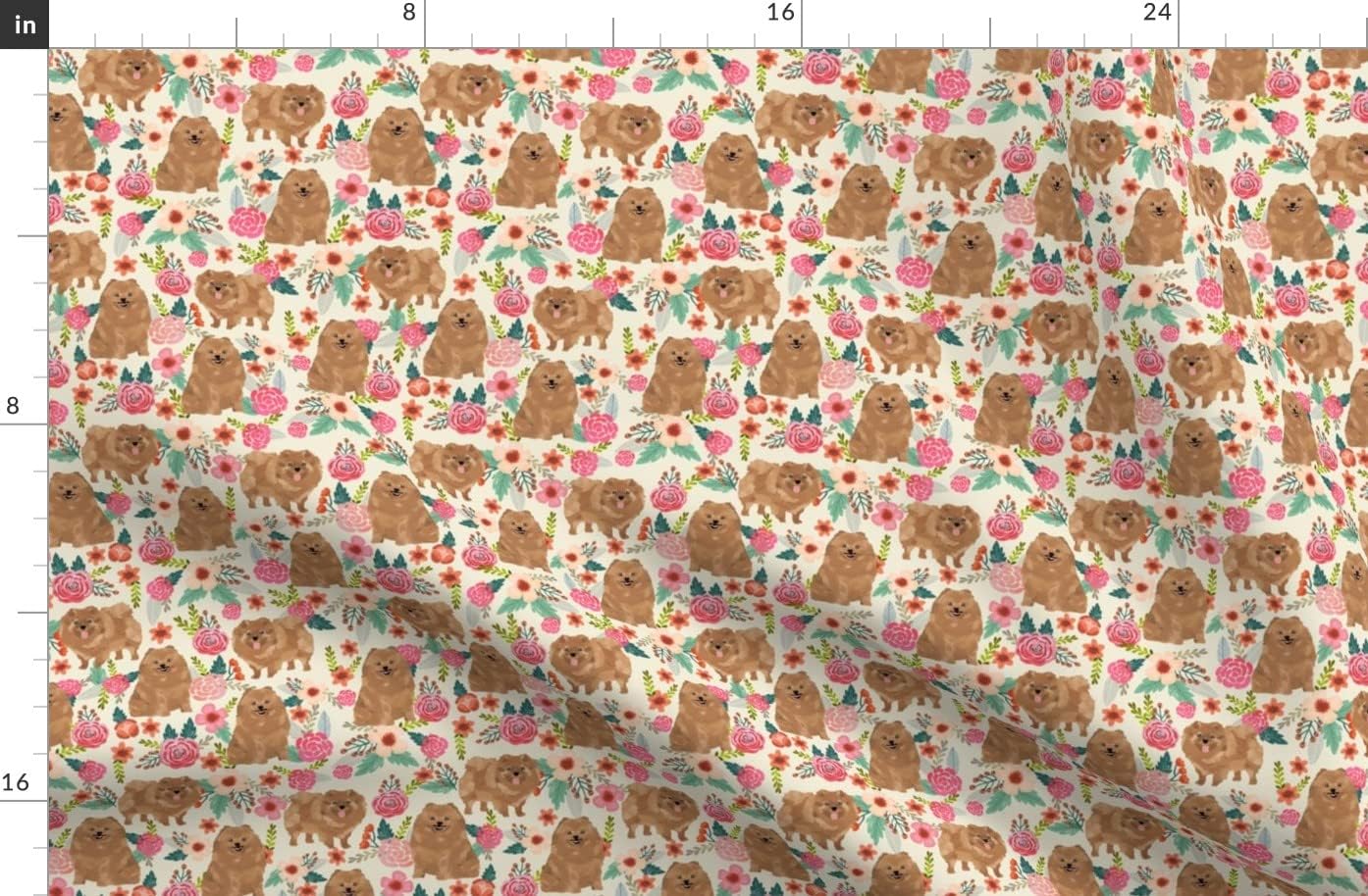 Spoonflower Fabric - Pomeranian Cute Dogs Sweet Florals Pomeranians Flowers Printed on Organic Cotton Sateen Fabric by The Yard - Sewing Quilting Apparel Home Decor