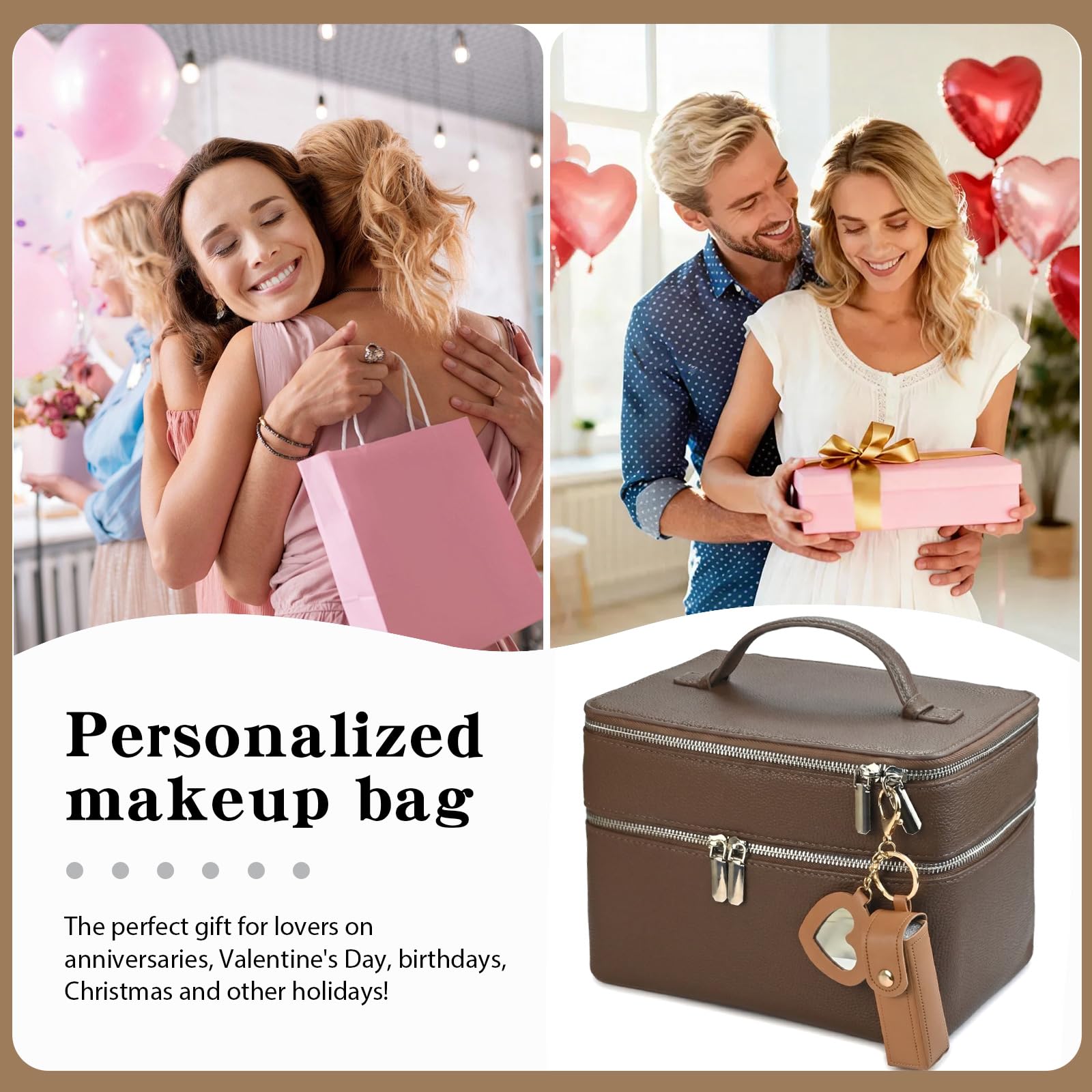 Trousse de maquillage double couche pour femme, grande trousse de maquillage en cuir synthétique avec séparateurs amovibles, organiseur portable étanche pour maquillage, pinceaux, trousse de toilette