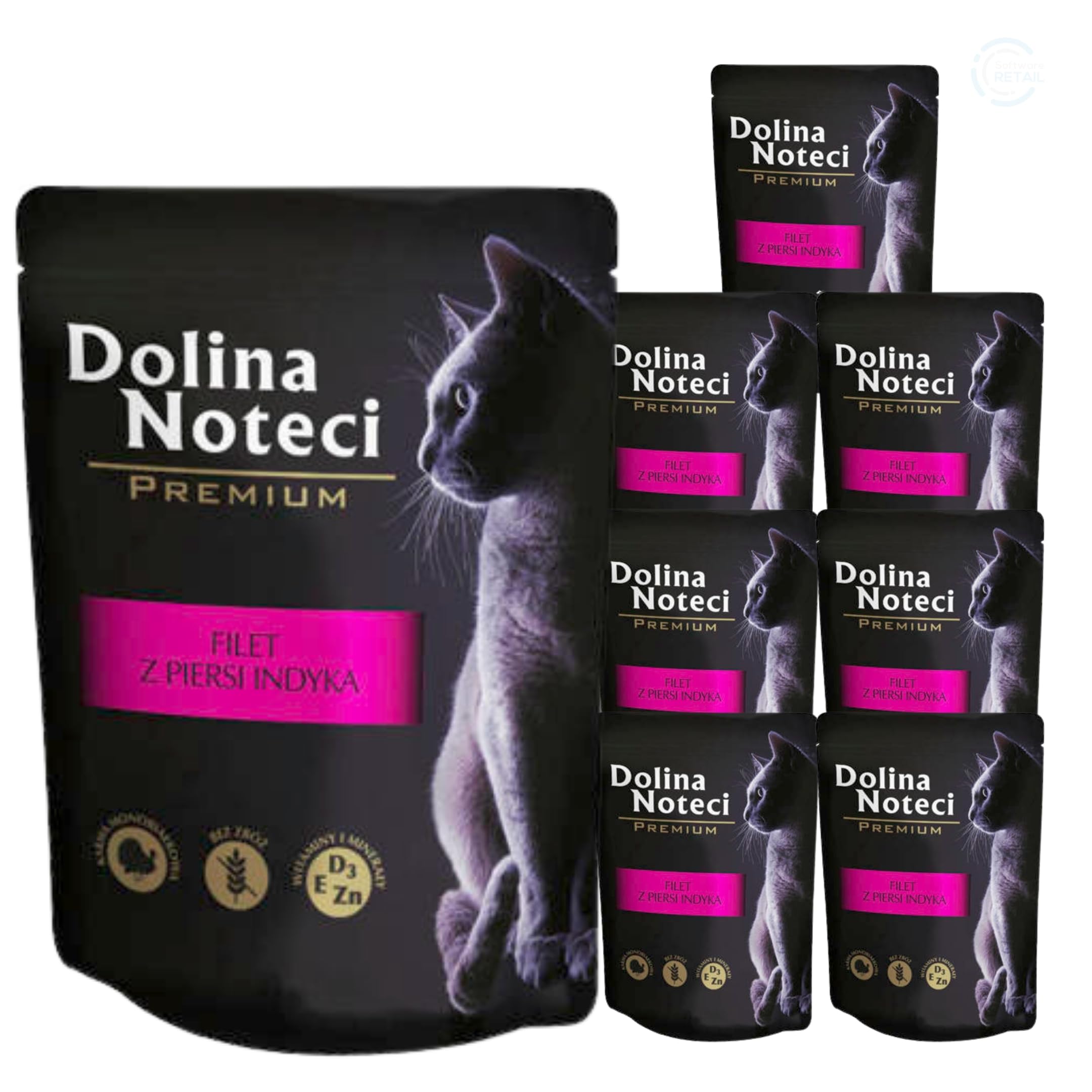 Dolina Noteci Premium Grain-Free Cat Food with Turkey Breast Fillet, 8 x 85g Pouches