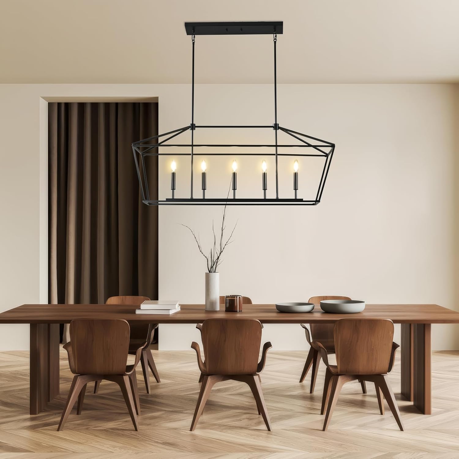 MantoLite Farmhouse 5-Light Black Chandelier for Kitchen