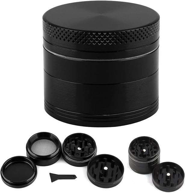 CellDeal Herb Grinder Mill Metal Aluminium Teeth Compact 40mm 4 Part Black