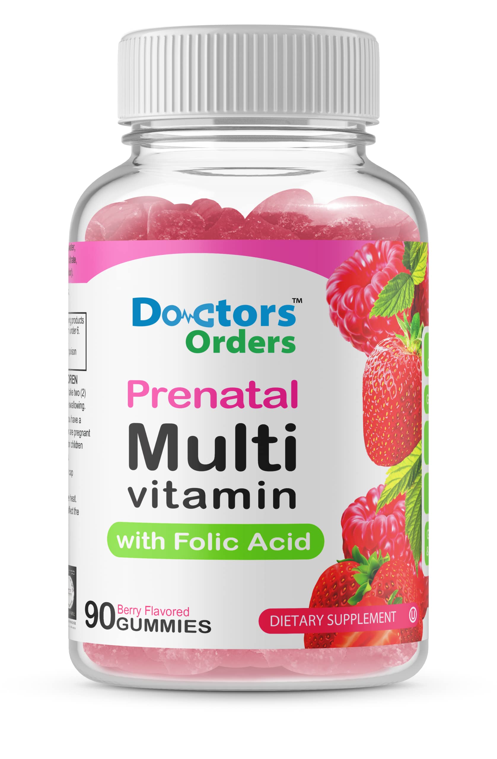 Doctors FinestPrenatal Multivitamin – with Folic Acid, Iron & Zinc Gummies – Vegetarian, GMO Free & Gluten Free – Tooth Friendly – Great Tasting Raspberry Flavor Pectin Chews – 90 Jellies [45 Doses]