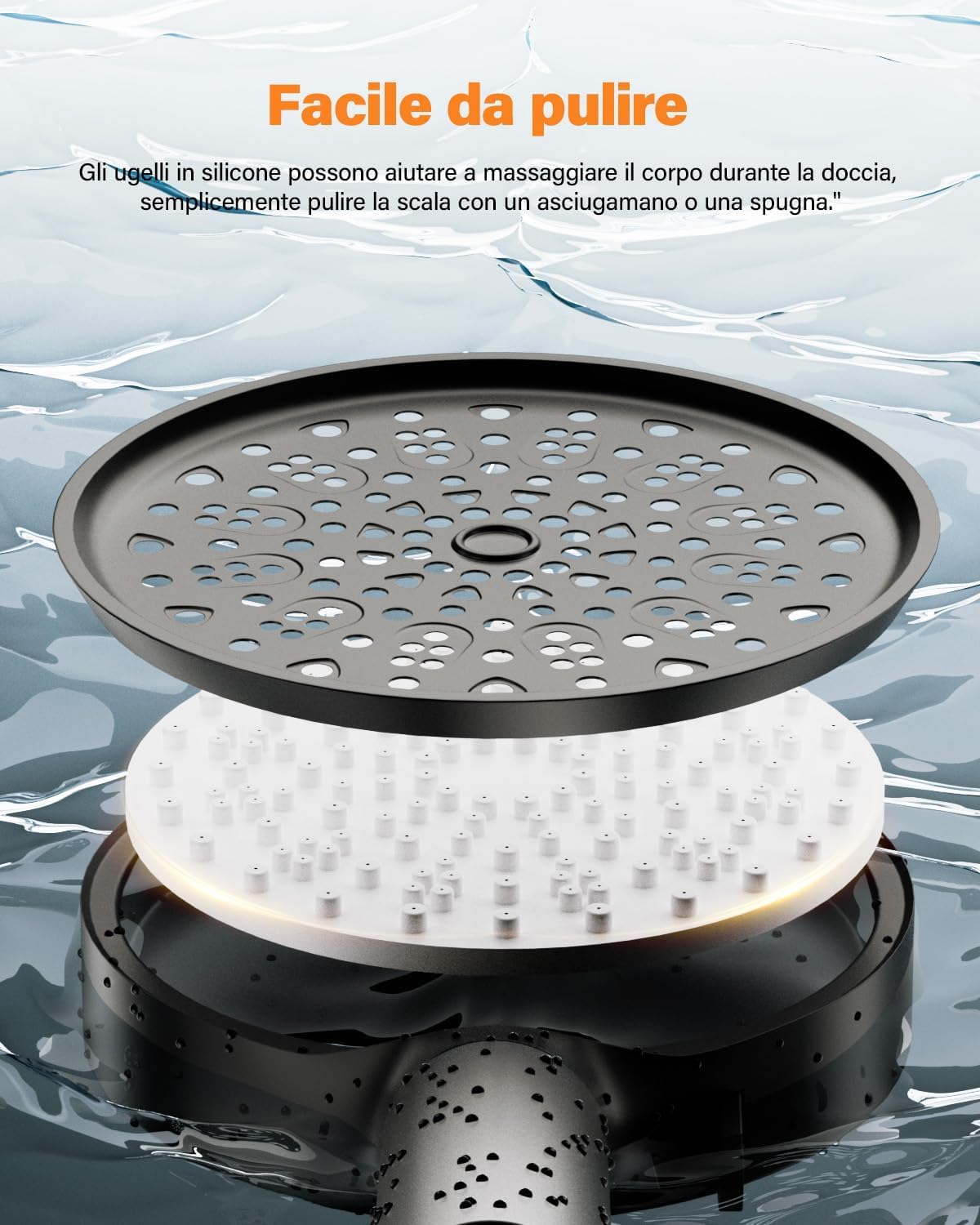 Cobbe Soffione Doccia con Filtro Anticalcare, Doccino per Doccia con Turbo 1,5M, Soffione Doccia Alta Pressione con 6 Tipi di Getto, Grande Potente Soffione con Filtrazione a 20 Strati (Nero)
