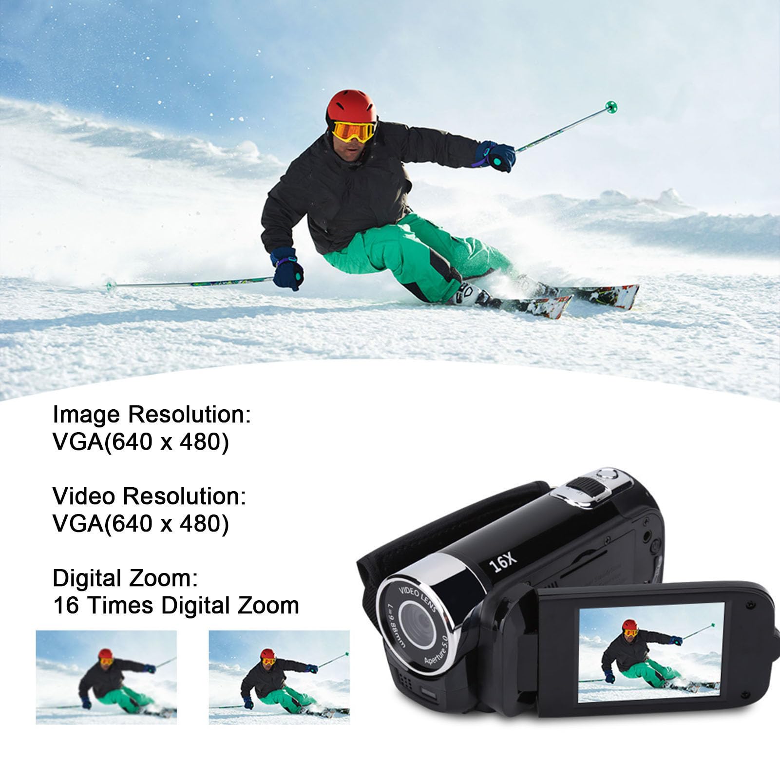 Akozon Videocámara de Mano Cámara Vlogging FHD 16X Zoom Digital, Rotación Full HD 16X Videocámara de Alta Definición Cámara Tragbar DV (Black)