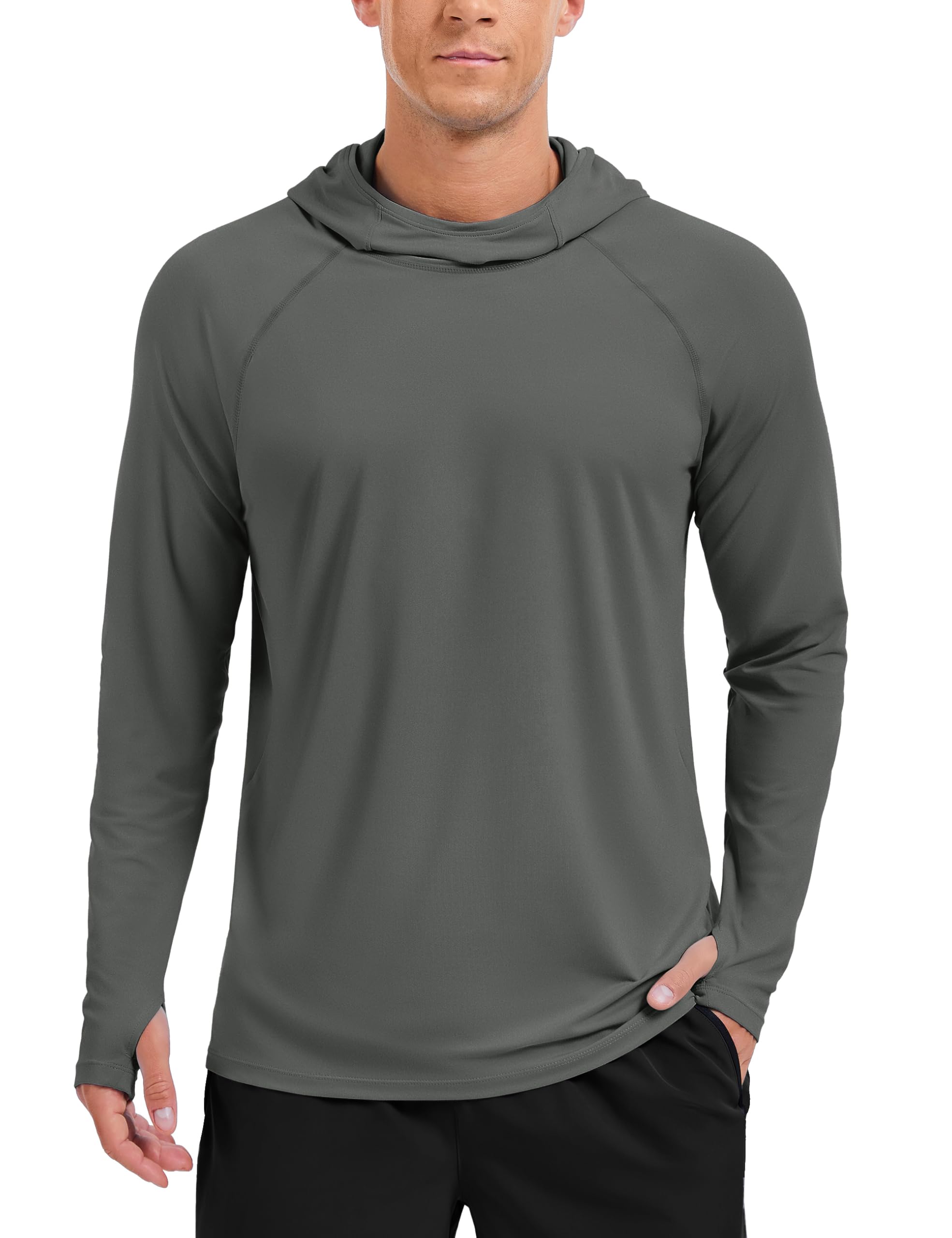 TACVASEN UPF 50+ Sun Shirts for Men Long Sleeve UV Protection Sun Hoodie for Men Outdoor Hiking Running Swimming Rash Guard Grey