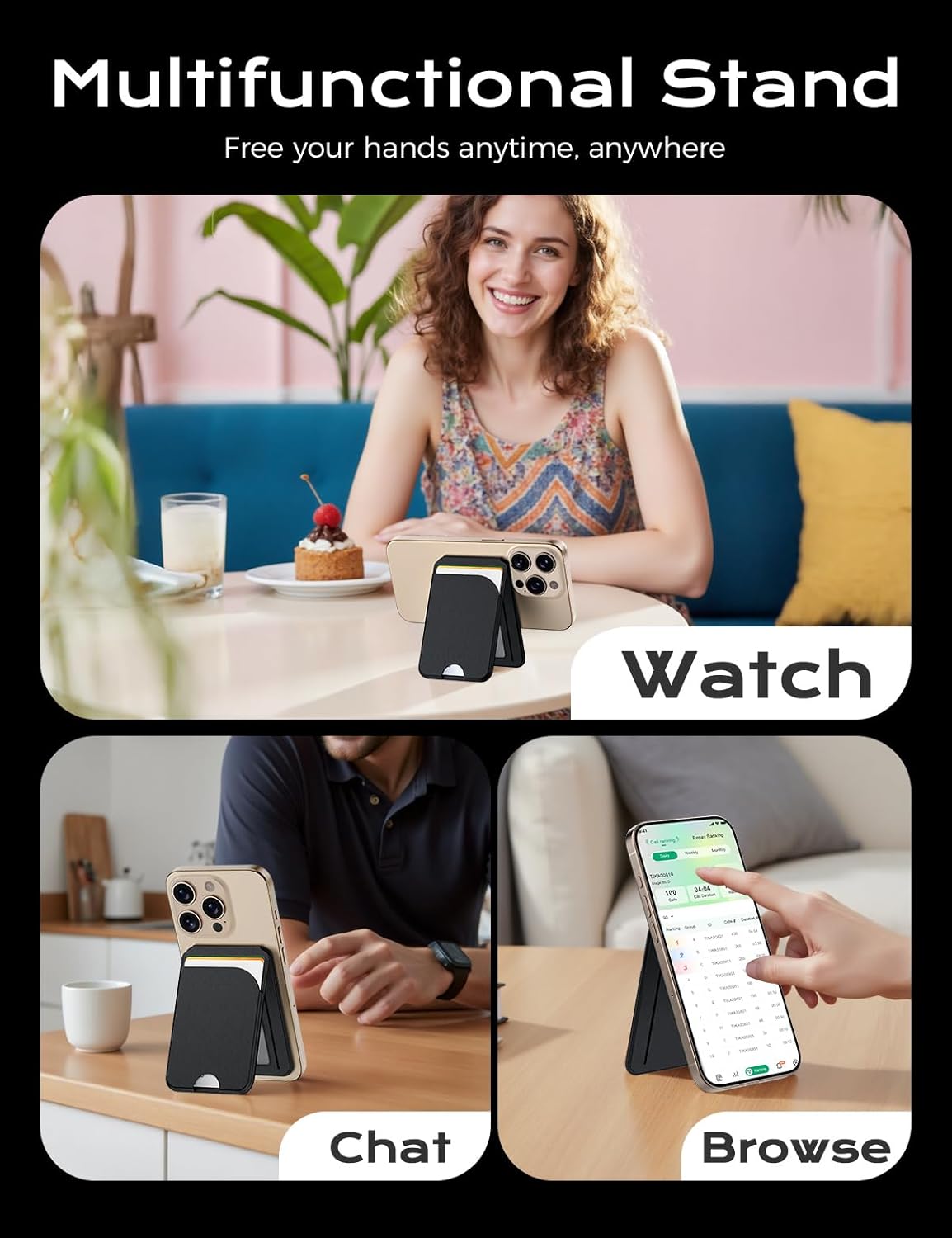 Strong Magnetic Phone Wallet[Compatible with Magsafe], Adjustable Card Holder Slot [RFID Anti-Theft] Durable PU Leather Magnetic Card Holder, Compatible with iPhone 17/16/15/14/13/12 Series (Black) - Image 3