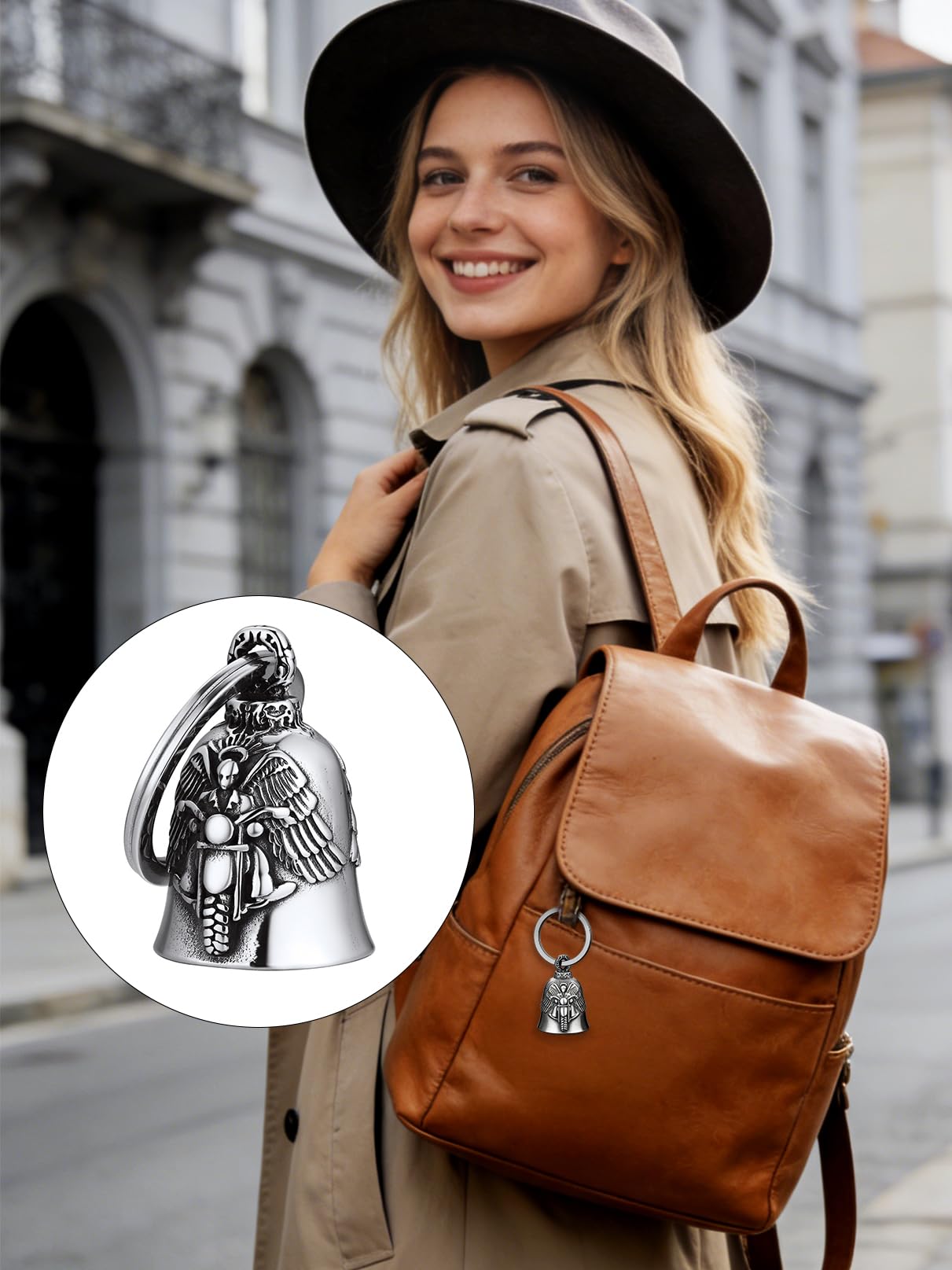 Bandmax Clochette Moto Porte Bonheur en Acier Inoxydable, Cloche de Moto Ailé à Motif d'Ange, Viking, Boussole, Marteau, Celtique, Crâne, Guardian Bell