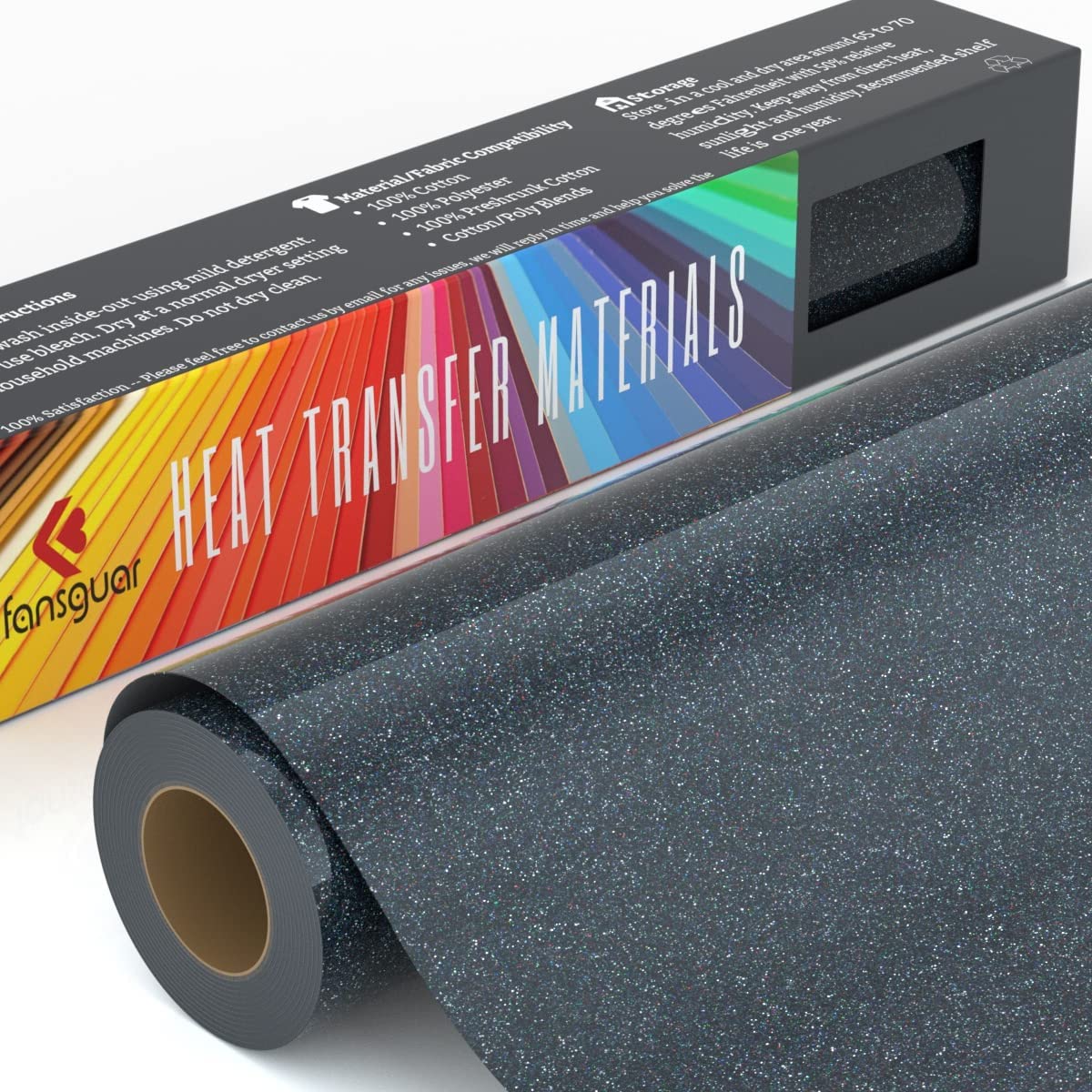 Black Glitter HTV Roll -12"x6ft Iron on Heat Transfer Vinyl for DIY Shirts Gifts