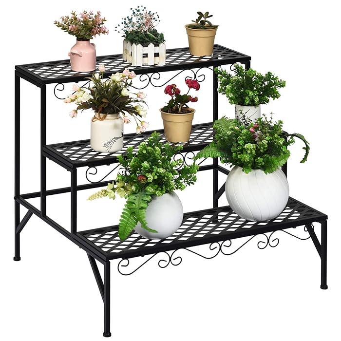 Buy Giantex 3 Tiers Black Metal Plant Stand, Metal Plant Shelf Stands w