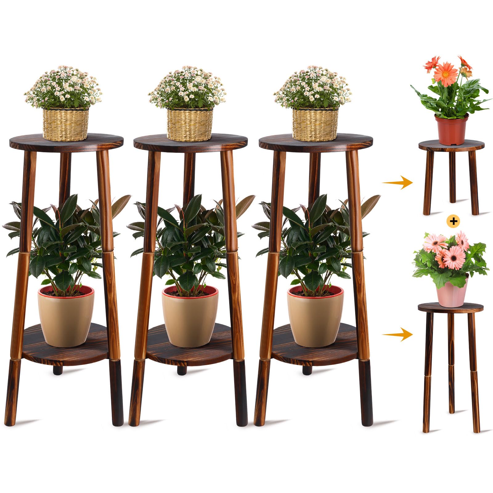 Ripeng 3 Pcs 27.6 Inch Tall Indoor Plant Stand, 2 Tiers Adjustable