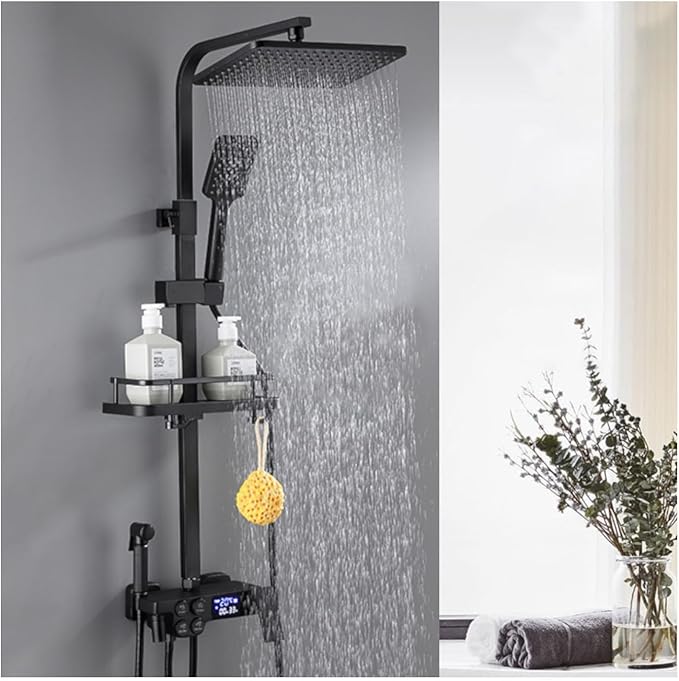 WRJAHCG Black Shower Head with Hose, Intelligent LED Display