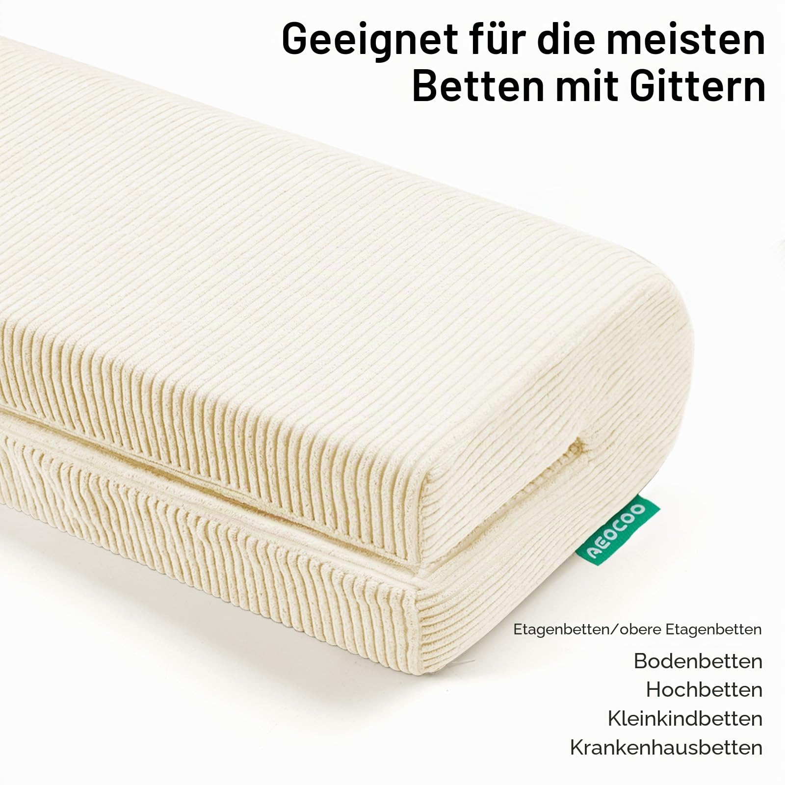 AEOCOO Bettkantenschutz für Kinderbetten 70 cm – weiche Memory-Schaum Bettumrandung, Rausfallschutz & Stoßschutz, geruchsarm, Abnehmbarer waschbarer Bezug