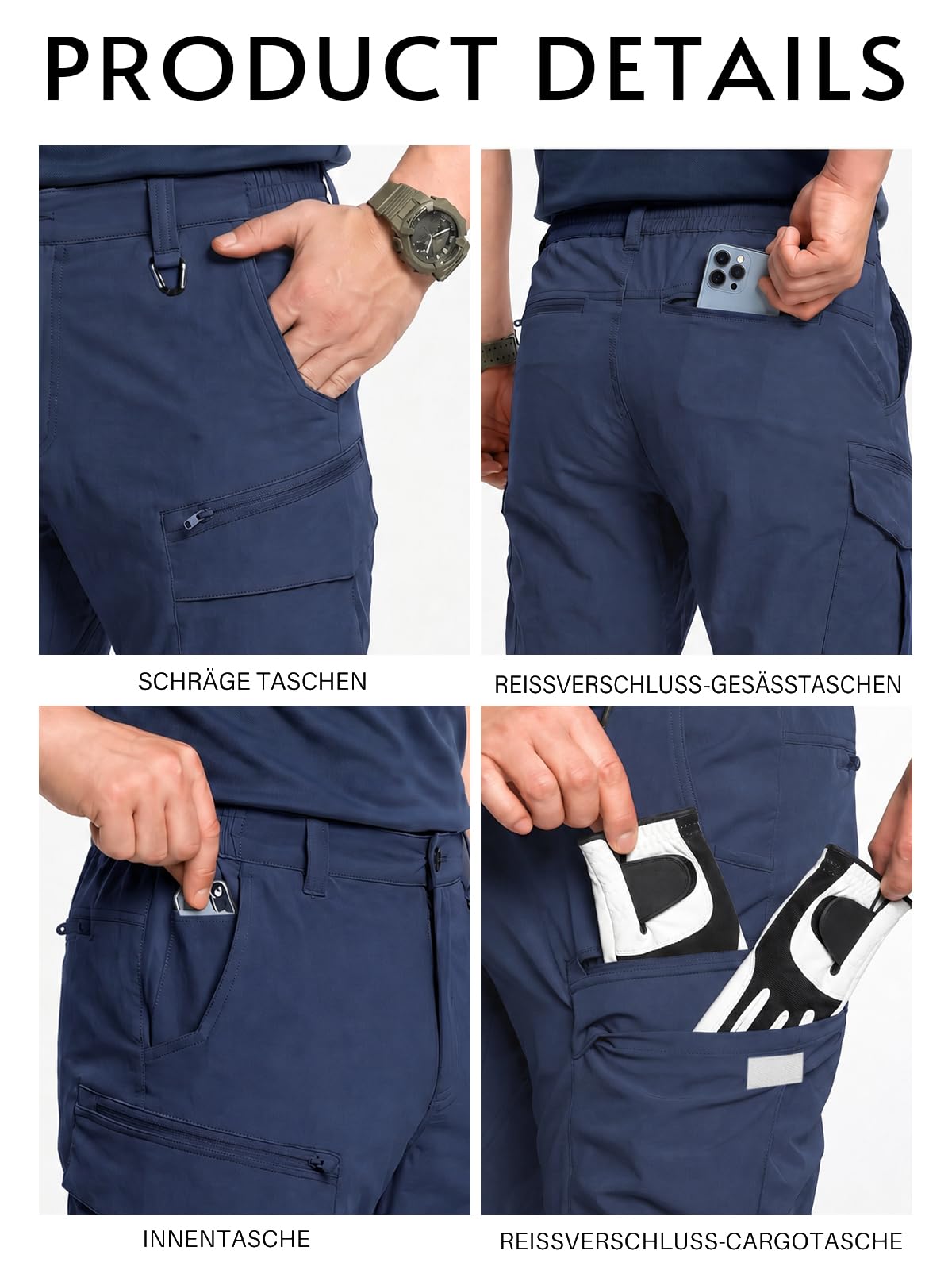 Runcati Herren Outdoor Wanderhose Wasserabweisend Cargo Hose