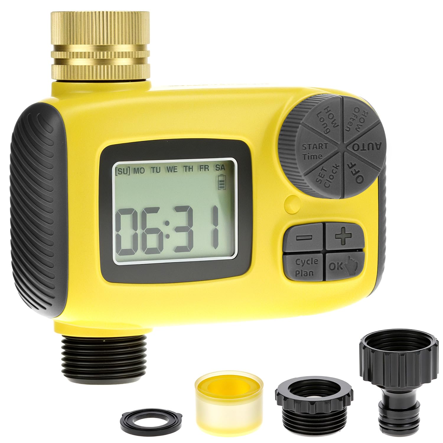 Qwork Yellow Qwork® Watering Timer, Irrigation Timer With Lcd Display, Automatic Watering System, 3 Programmes & Rain Delay, For Gardens, Lawns, Greenhouses