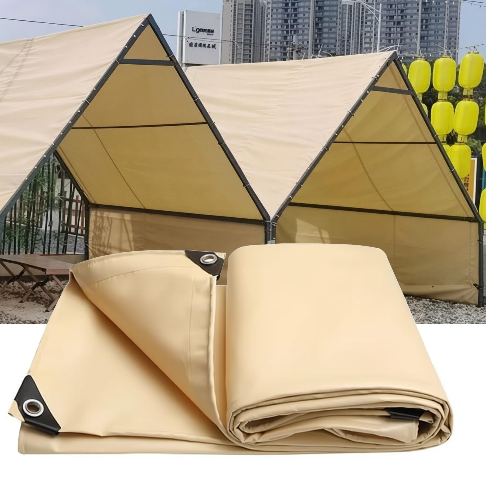 Tarpaulin Waterproof Heavy Duty Tarp Sheet 500g/m² Multipurpose Canvas Rain Fly with Reinforced Grommets for Garden Furniture Camping Ground Truck Cover(1.2x1.2m(3.9ftx3.9ft))