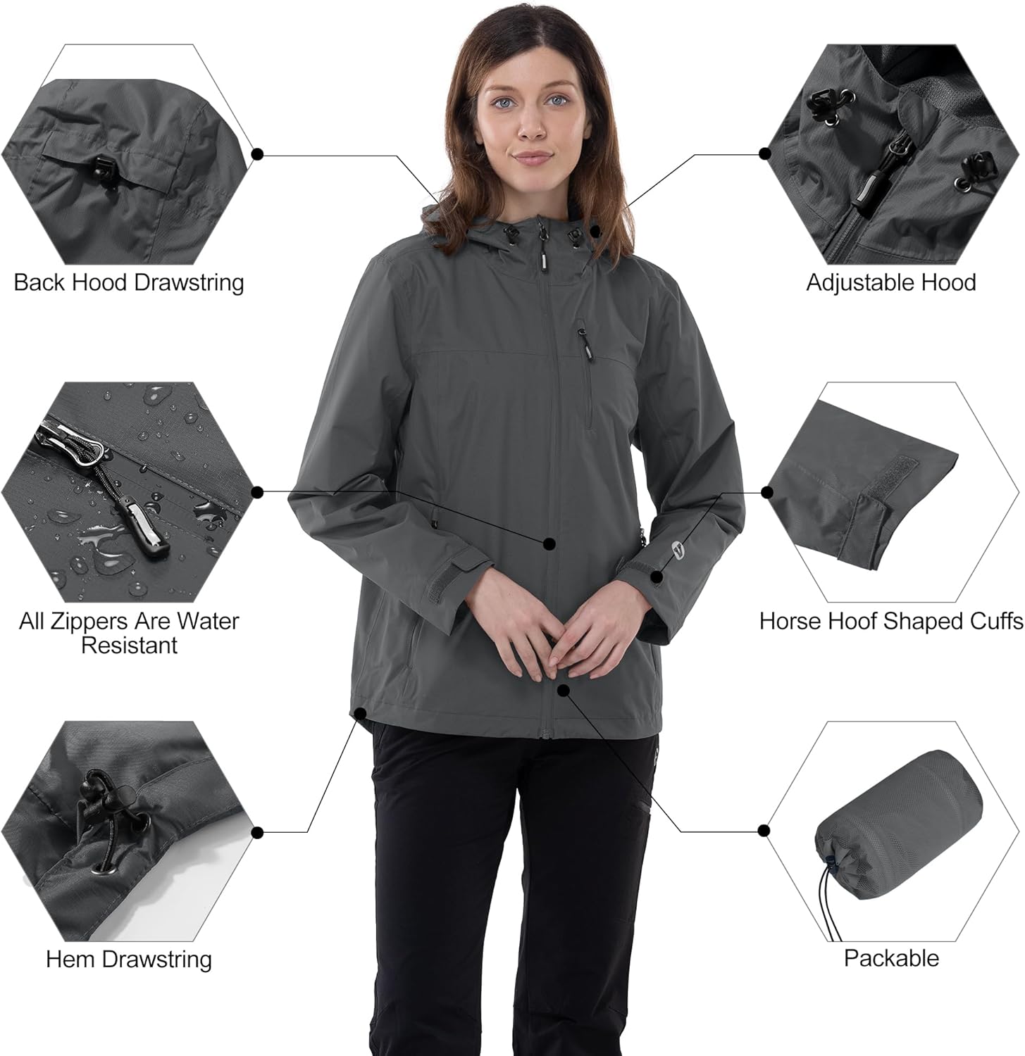 Outdoor Ventures Packable Rain Jacket Women Lightweight Waterproof Raincoat with Hood Cycling Bike Jacket - Image 4