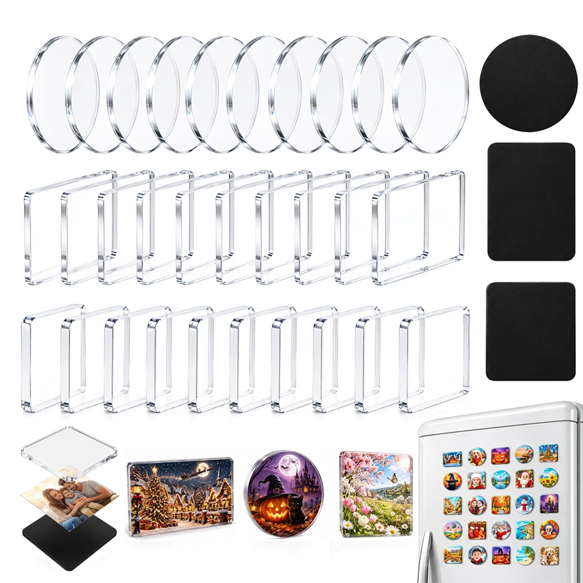 30pcs Acrylic DIY Fridge Magnet Kit, Clear Photo Fridge Magnet