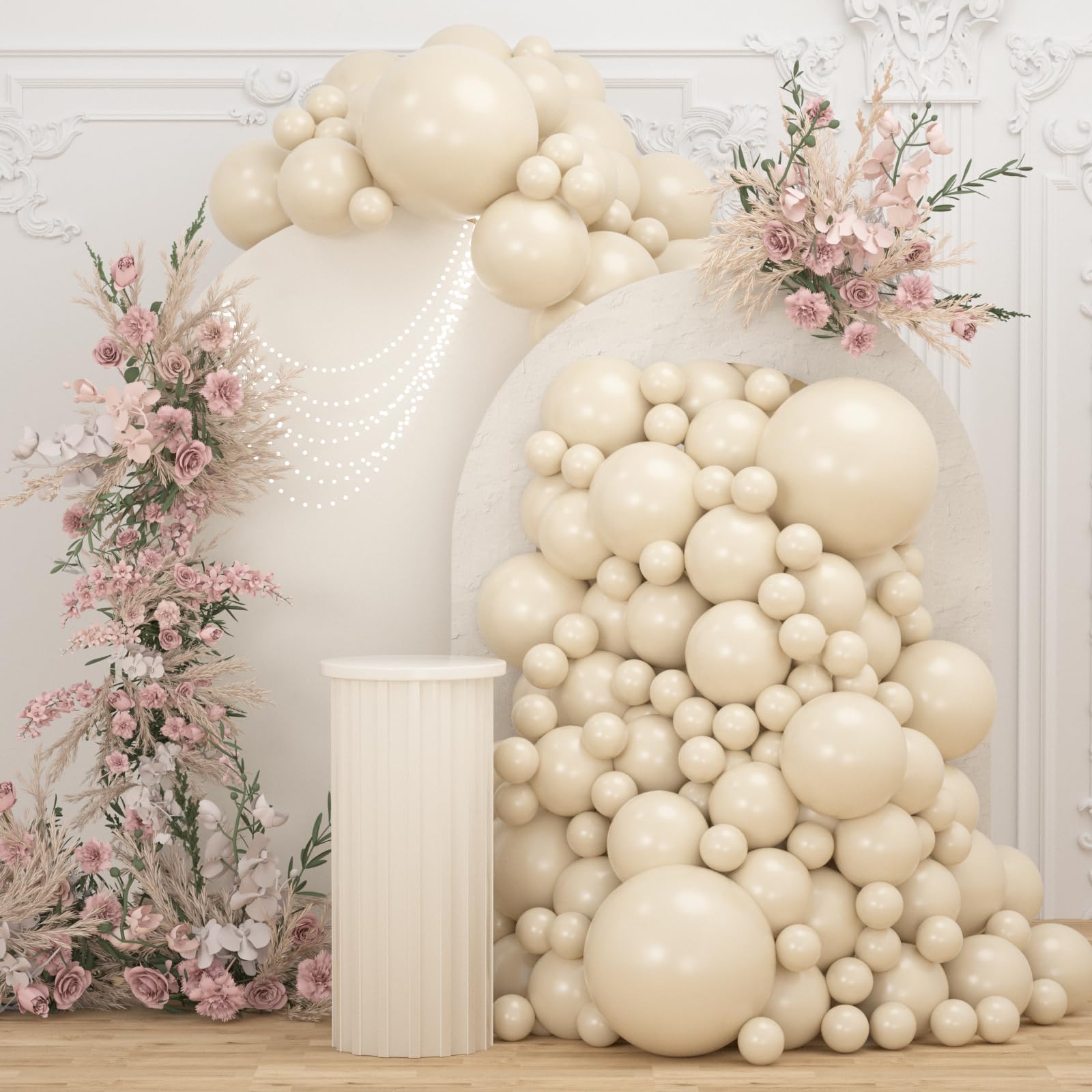 108Pcs White Sand Double Stuffed Balloons Different Size, 18/12/10/5 inch Matte Cream Beige Nude Ivory Balloons Garland Arch kit for Baby Shower