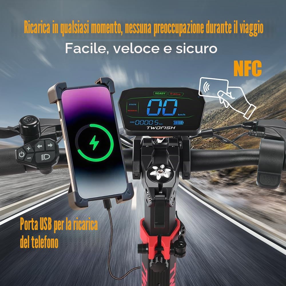 Monopattino Elettrico Adulto Pieghevole, 45-60Km di Autonomia, Scooter Elettrico con Batteria 60V 23Ah, Pneumatici Tubeless 11", Doppia Sospensione, Doppio Freno a Disco, Portata 120 kg