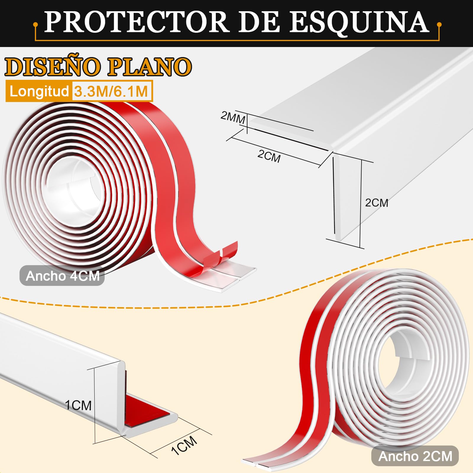 Tiras Auto Adhesivas Protectoras Para Esquinas – Tiras De Base Blandas Y Flexibles Para Puertas, Ventanas, Paredes, Cocina, Azulejos – Rollo Impermeable, Fácil De Cortar, Ideal Para Manualidades