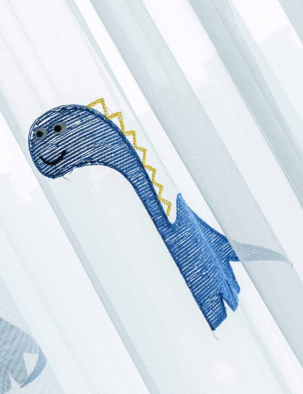 Lactraum Gardine Kinderzimmer Babyzimmer Bestickt Dinosaurier Kokosnussbaum Voile mit Kräuselband 300 x 245 cm (BxH)