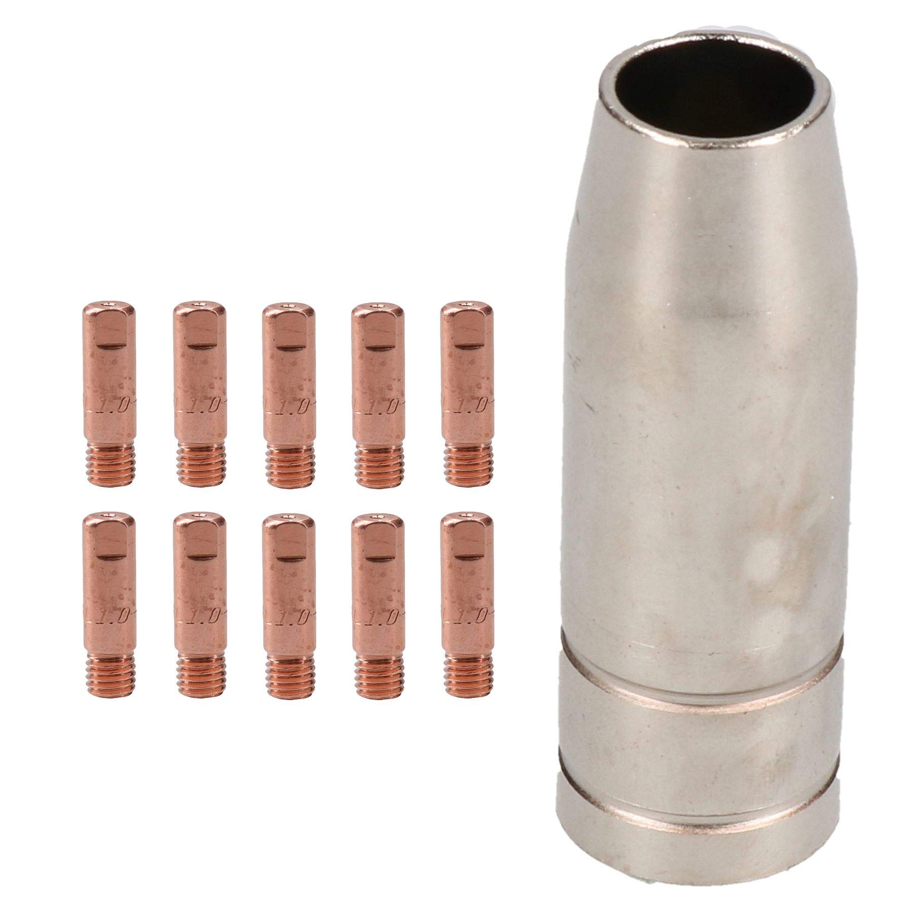 1 shroud & 10 x 1.0mm Contact Tips MIG Welding Binzel Style Euro Torch MB15