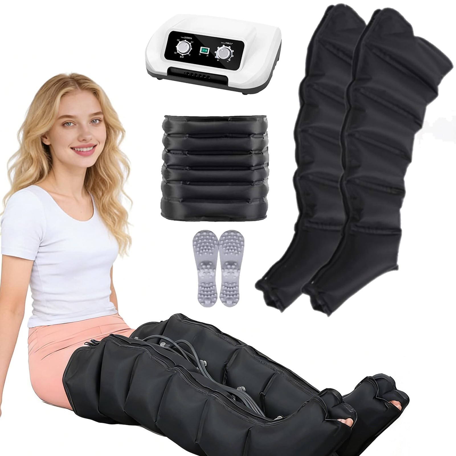 6 Camere d'Aria Macchinario Pressoterapia Gambe e Braccia Addome Glutei per Casa, Massaggio Linfodrenante, Apparecchio Pressoterapia, Pressoterapia Linfodrenaggio, Funzione di Cronometragg