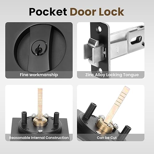 Miniatura 6 de Cerradura de puerta de bolsillo con llave, cerradura de hardware deslizante cuadrada de entrada moderna, cerradura de puerta de bolsillo de hardware
