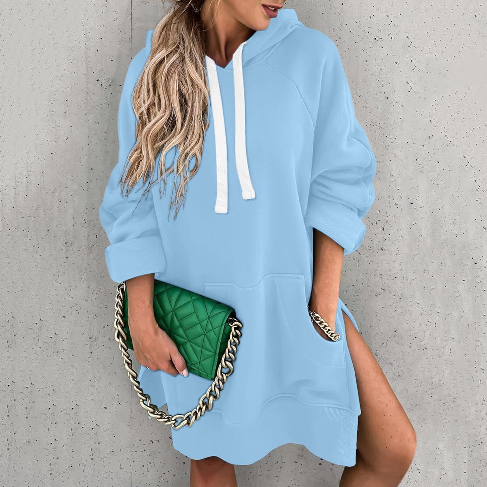 Generisch Robe confortable pour femme avec imprimé de Noël, sweat à capuche à manches longues et poches