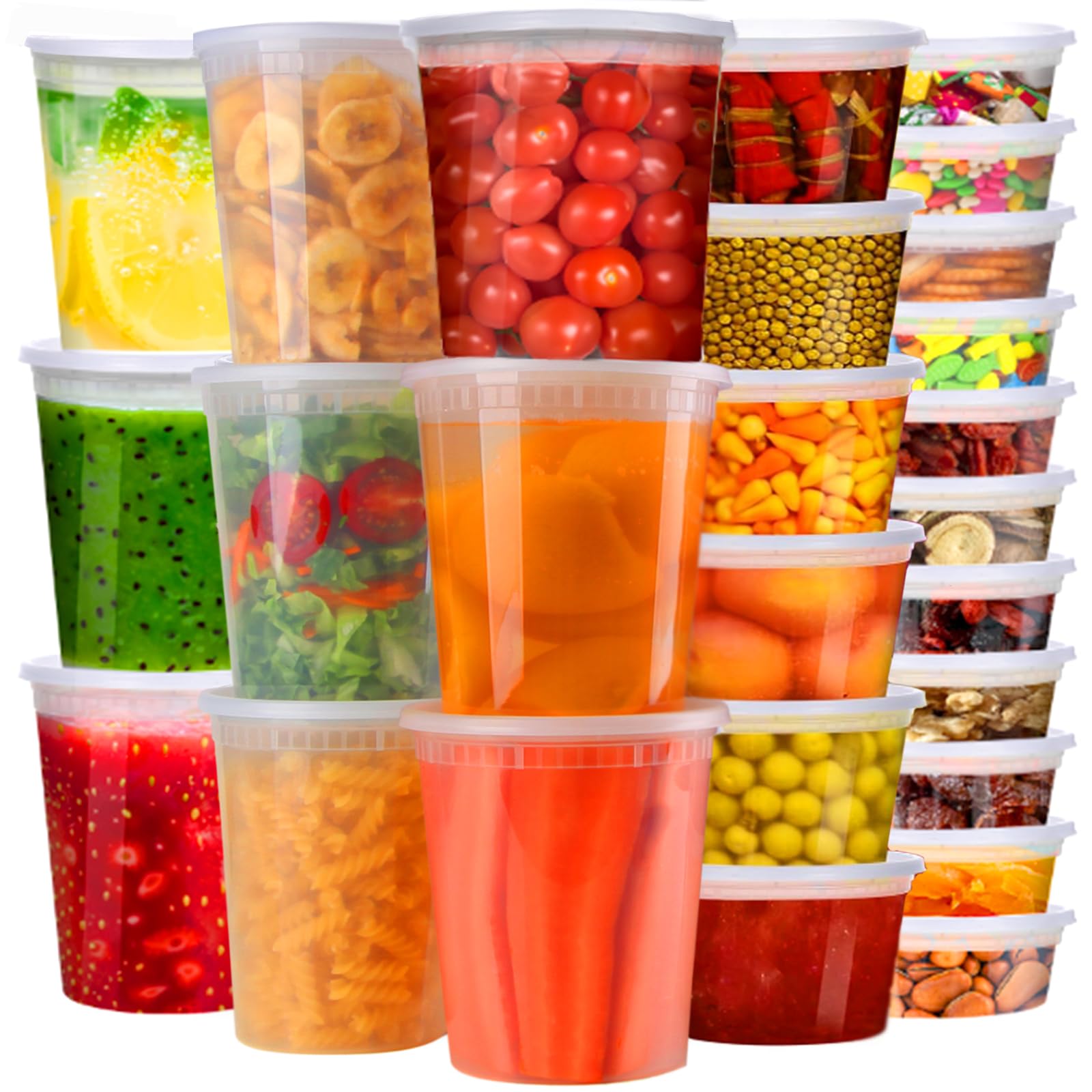 kkyvvy Deli Containers with Lids 48 Sets - Plastic Soup Containers with Lids 8oz, 16oz, 32oz - Take Out Container for Restaurant, Food Container with Leakproof, Microwave/Freezer/Dishwasher Safe