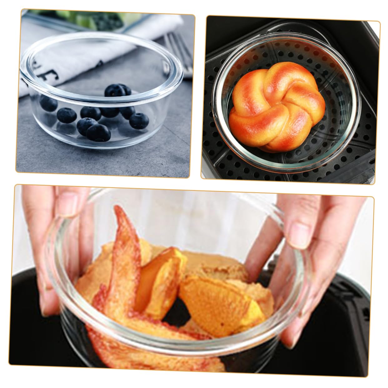 Set 2 Ciotole Vetro Temperato Per Friggitrice Ad Aria E Forno Ciotola Multiuso Alta Resistenza Al Calore 6.5"X6.5"X2.6" Per Insalata Dessert E Cottura Casa