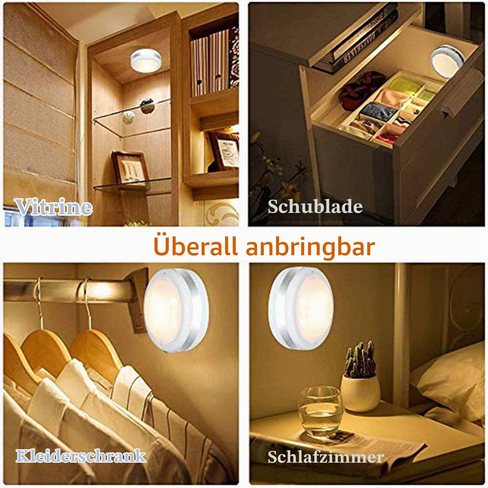 Led Schrankbeleuchtung Batterie, 6er Unterbauleuchte Küche mit Fernbedienung, Kabellos Schranklicht Batteriebetrieben, Led Dimmbar Spot Nachtlicht für Treppen Vitrine Schrank Halloween Kürbis Beleuchtung
