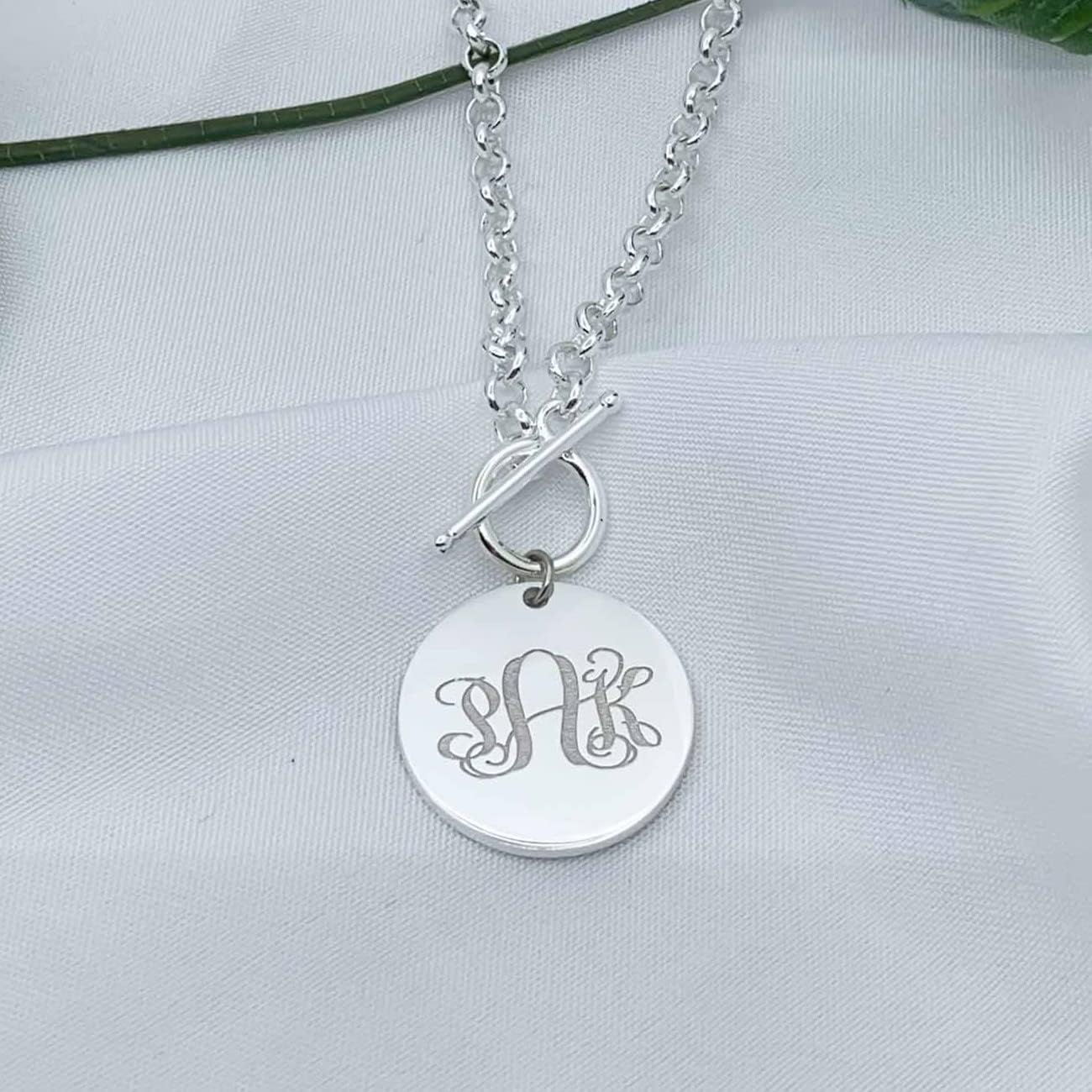 Personalized Monogram Initial Disc Necklace 925 Sterling Silver Custom Minimalist Toggle Pendant Chunky Choker Chain