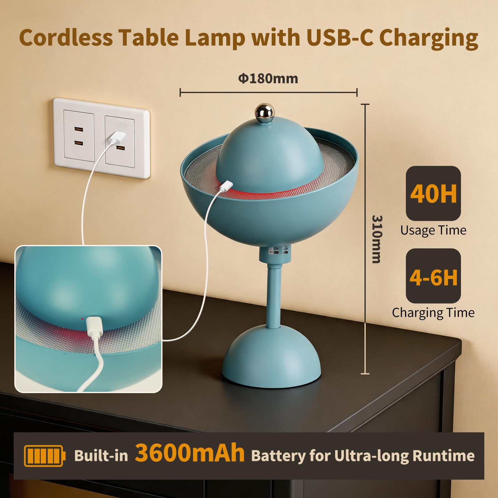 Aigostar Weiß+Blau -2 Stück Magnetische Tischlampe mit Touch-Funktion, Kabellose Nachttischlampe mit 3 Farbtemperaturen und einstellbarer Helligkeit, USB Aufladbar für Schlafzimmer, Restaurant