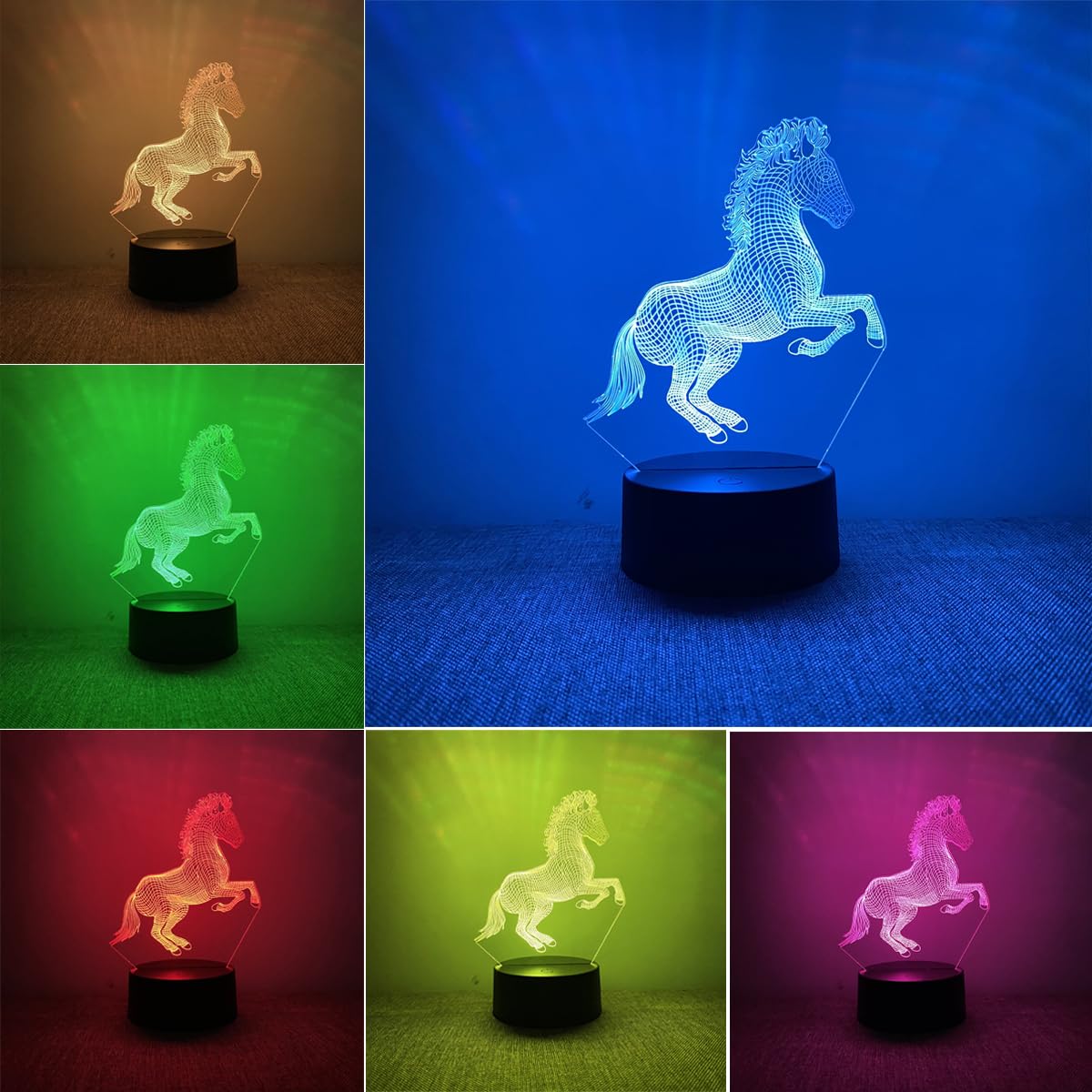 BIRBANN 3D Horse Lamp, Children's 3D Night Light, Touch Sensitive Smart 7 Colour Led Table Animal Lamp, Birthday Holidays Present, Horse Ornaments for Boys Girls