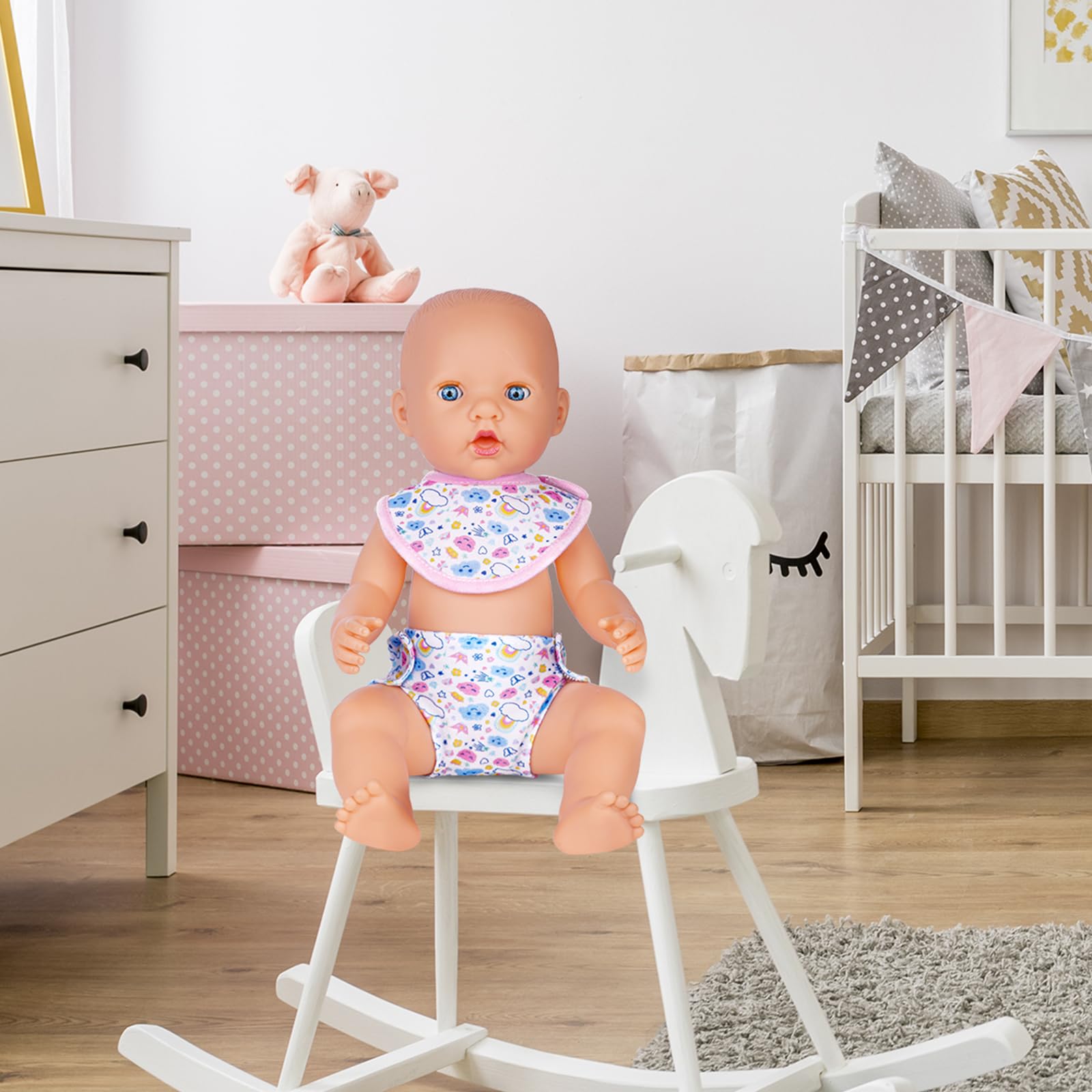 Aolso Bavaglini e Pannolini per Bambole, Set di 9 Accessori per Bambole Bavaglini e Pannolini in Tessuto per Bambole, Calzini per Bambole, Lavabile, Riutilizzabile, Idee Regalo per Bambini