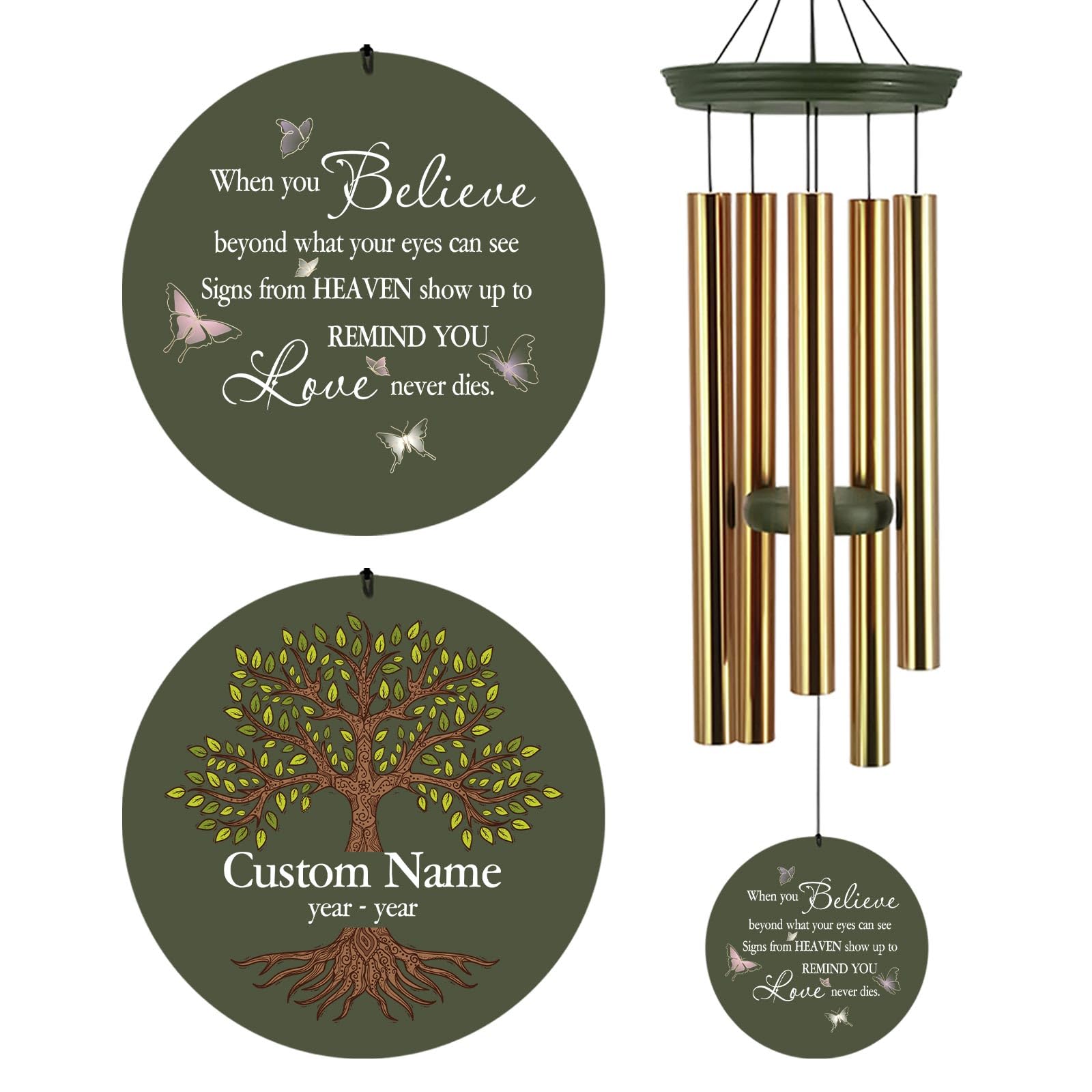 Personalized 30/36" Memorial Wind Chimes for Outside, Sympathy Gifts Wind Chime for Loss of Loved One, Beautiful Decor with Deep Tone, Ideal for Funeral, Remembrance &amp; Bereavement, Produced in Texas