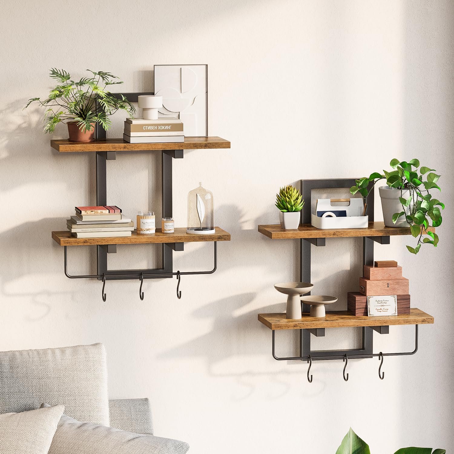 Creso hom Floating Shelves for Wall Set of 2 with 6 Hooks