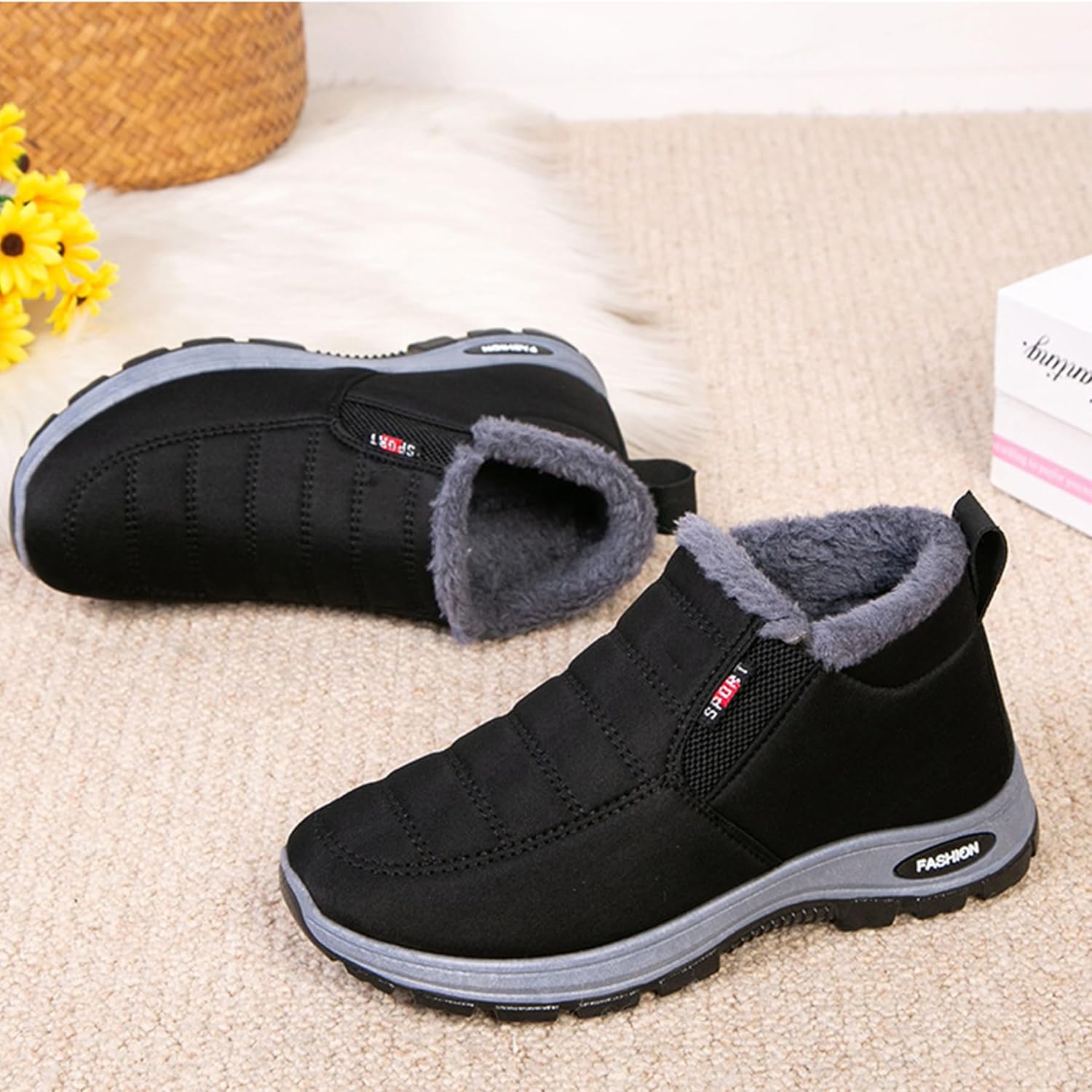 CrazySavage Mens Winter Warm Snow Boots,Wide Toe Lightweight Furry Lining Thermal Winter Shoes,with Arch Support,Casual Outdoor Slip On Waterproof Hiking Short Boots - Image 9