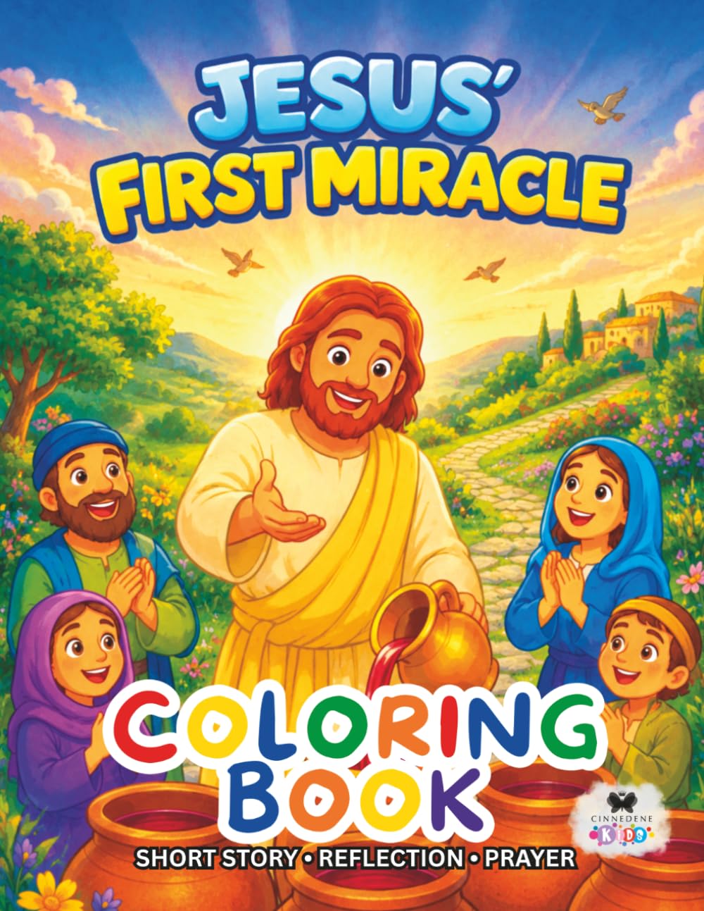 Jesus’ First Miracle: A Short Illustrated Bible Story and Coloring Book for Children | 8.5 x 11 inches, 45 Pages | Single-sided coloring pages | Perfect for crayons and colored pencils