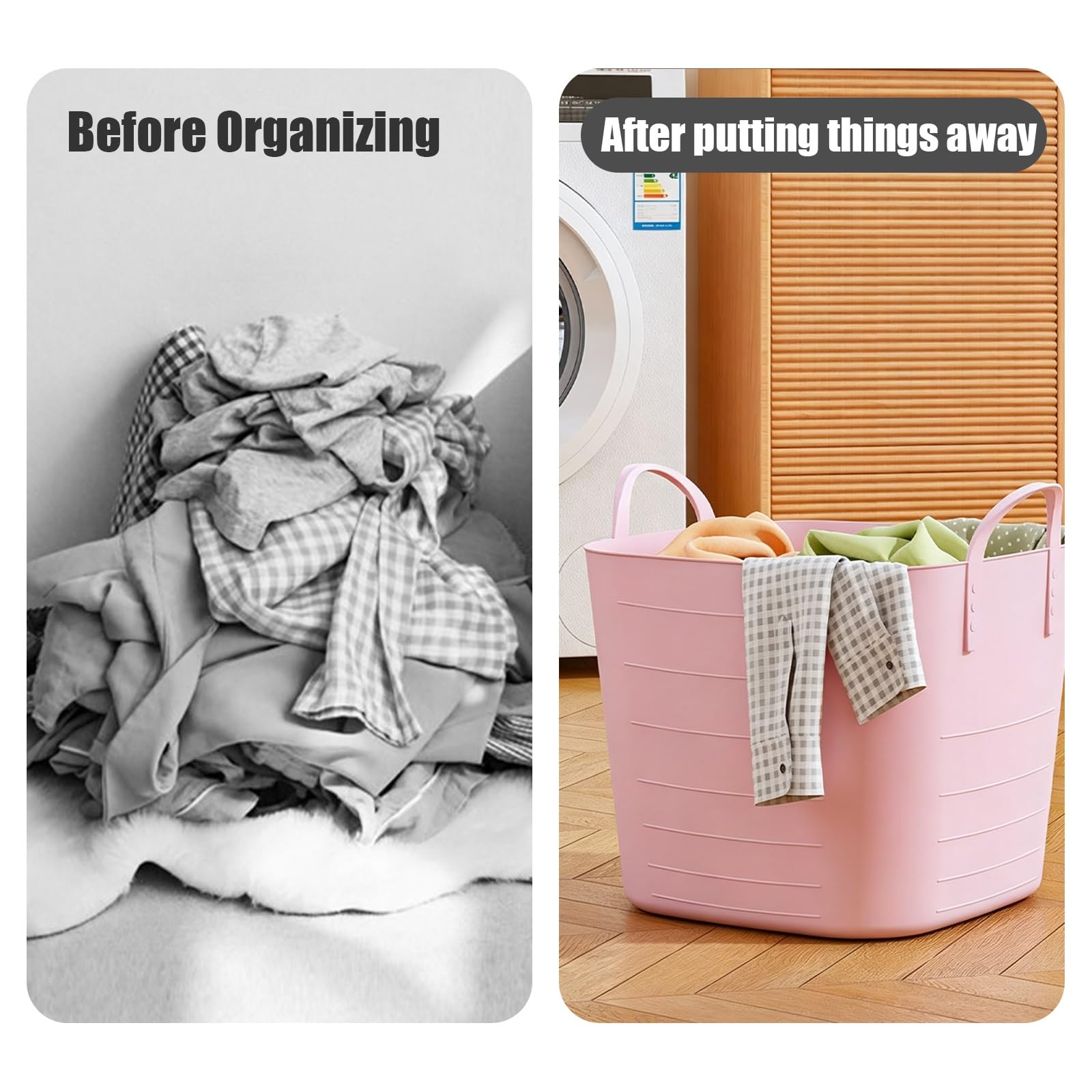 Cesto For La Biancheria In Plastica, Contenitore For Vestiti Di Grande Capacità Con Manici, Vasca Organizer For La Casa Antiscivolo, Cesto For Il Bagno Pieghevole(Pink)