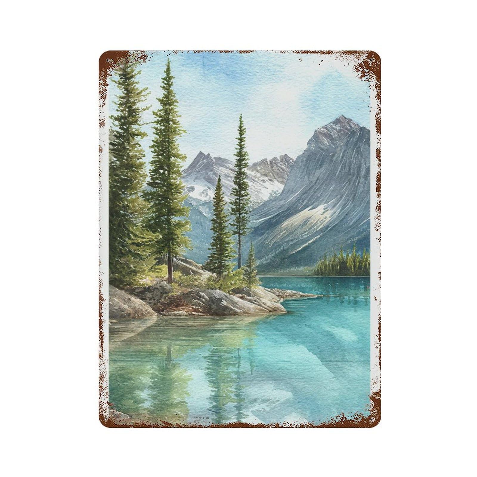 xiaoxiaoshen Jasper National Park Canada Watercolor Mountain Lake Wall Decor Art Metal Tin Poster Modern Home Decor Art Home Bar Shop Decorations Vintage Sign 40x30cm