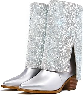 Rhinestone Boots Cowboy Boots Rhinestone Cowboy Boots Cowgirl Boots Fold Over Boots Wide Calf Cowboy Boots Women Western Boots