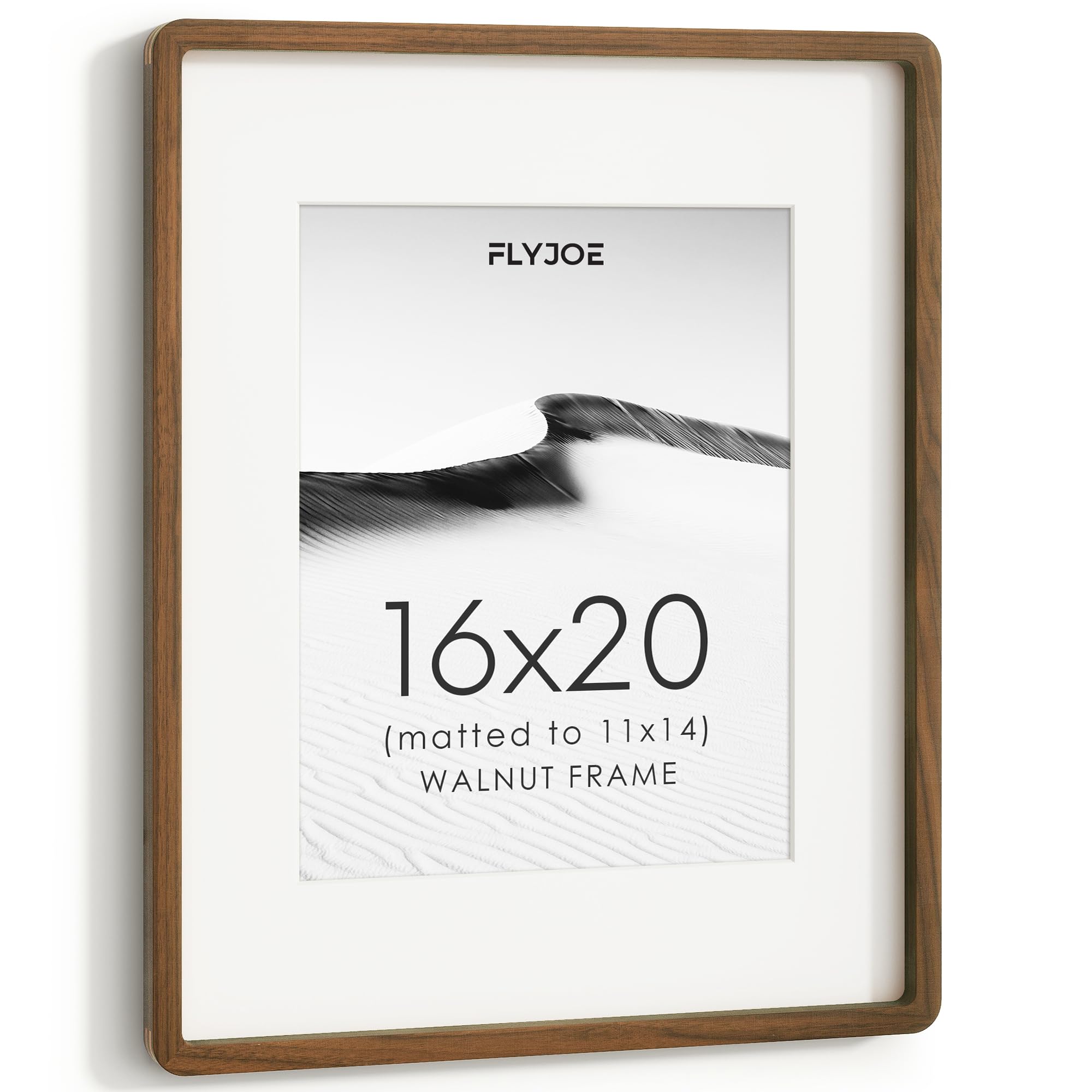 16x20 Picture Frame, Solid Walnut Wood Frame with Mat for 11x14 Photo