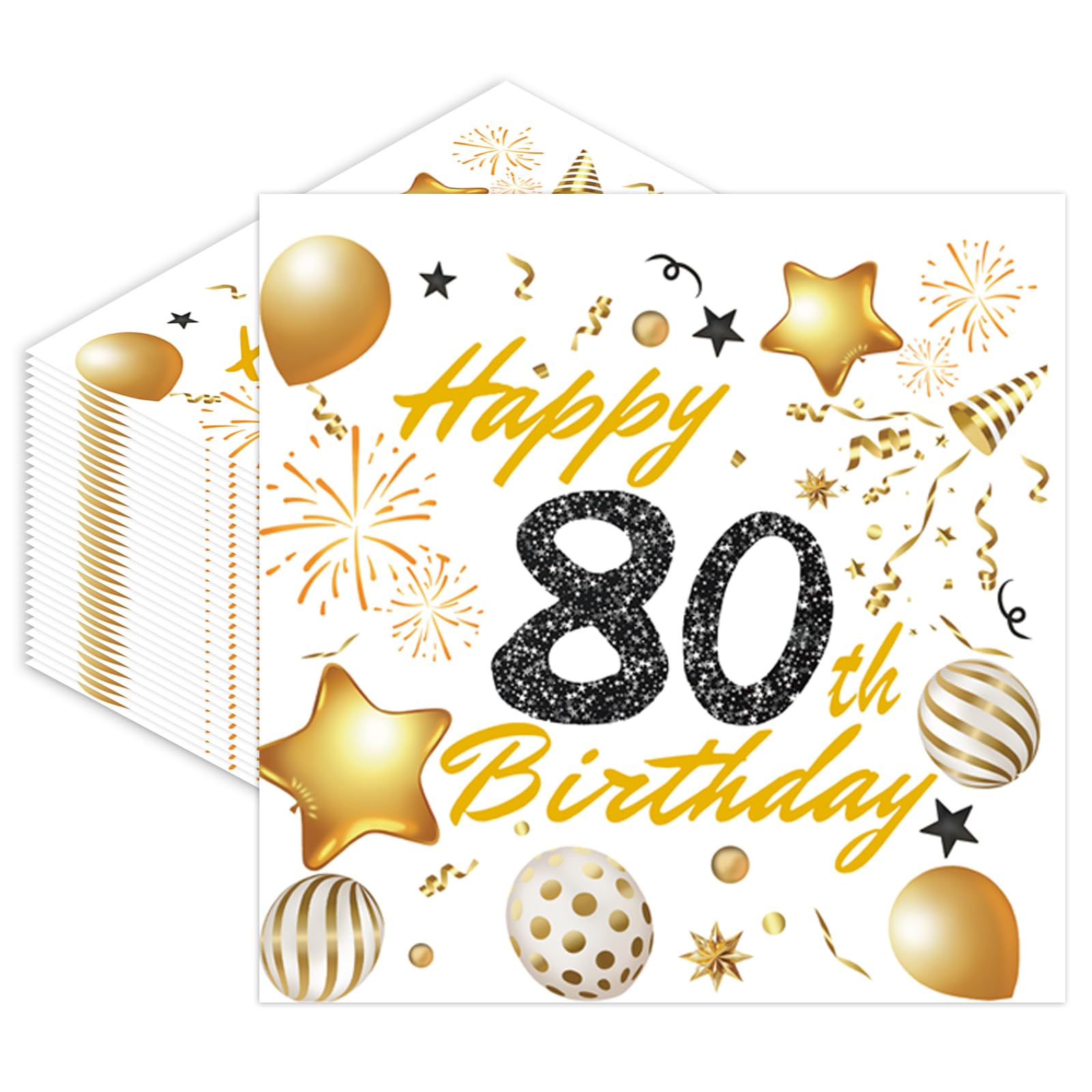 80th Birthday Paper Napkins Disposable 40pcs Party Paper Serviettes Happy Birthday Tableware Decoration for Her,Him,Women,Men