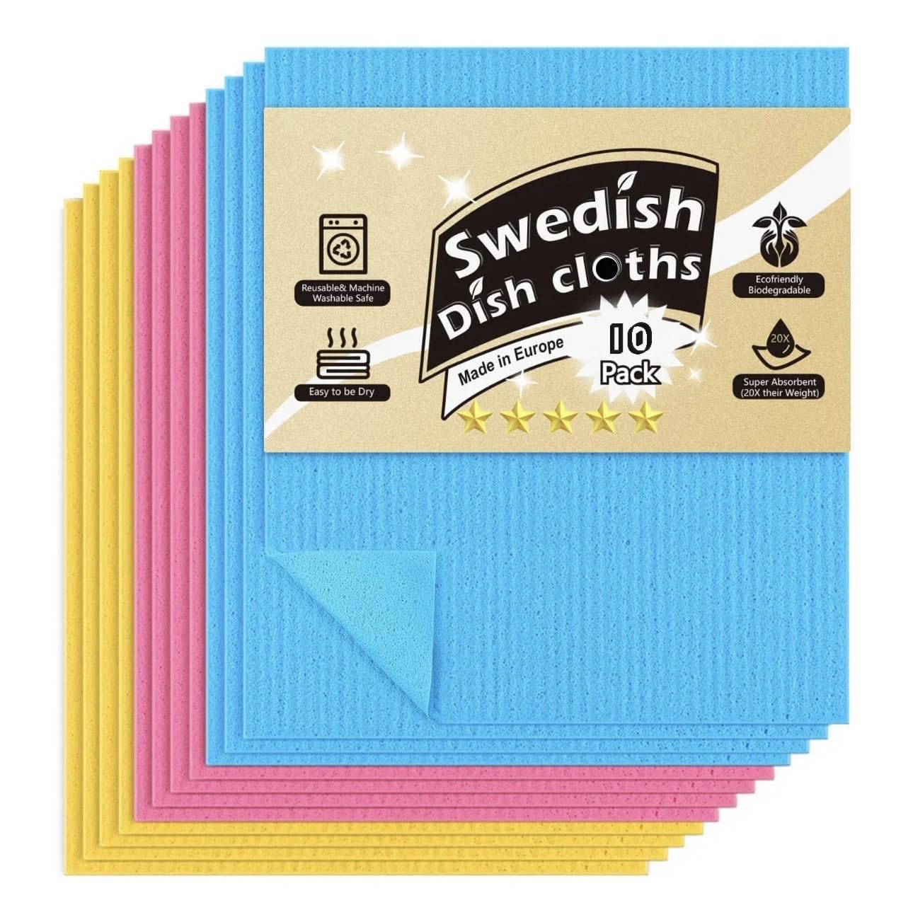 Swedish 10pcs dishcloth Kitchen Cleaning, Reliable, Dishwashing Towel Reusable, absorbent kitchen towels. Eco-Freindly towel. Usable in all home things Very easy to use.