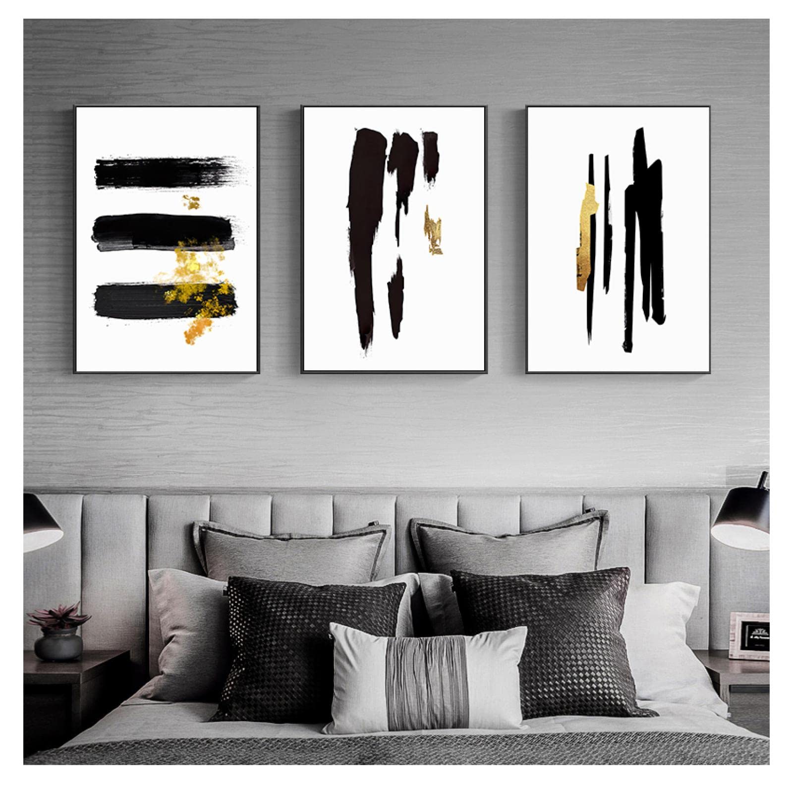 Tableau abstrait pour valoriser mur salon kit déco moderne noir or - 8