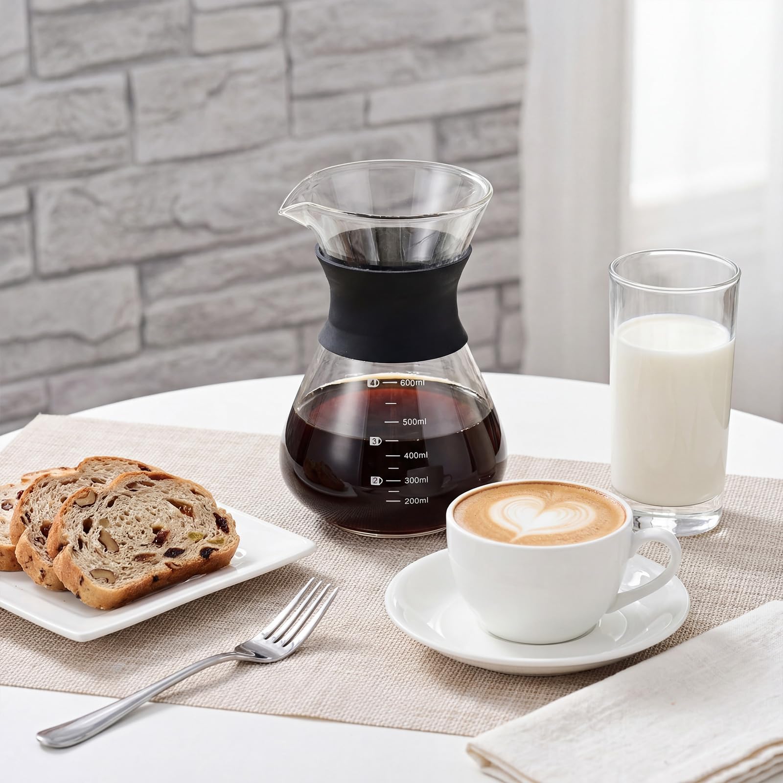Caffettiera in Vetro 600ml, Macchina da Caffè Americana a Goccia Manuale, Pour Over Coffee Maker con Filtro Permanente in Acciaio Inossidabile Riutilizzabile, per Caffè Casa Ufficio