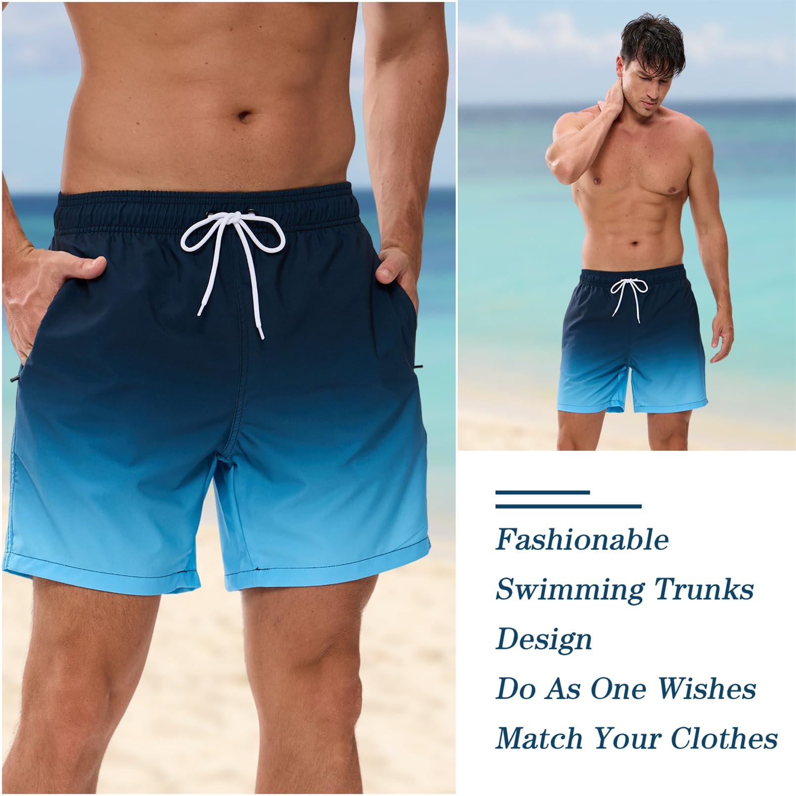 Vorvowry Costume Uomo Mare Calzoncini Asciugatura Rapida Costumi da Bagno Impermeabile Boxer con Tasca Estivi Pantaloncini Uomo Colore Sfumatore per Nuoto Corsa Fitness