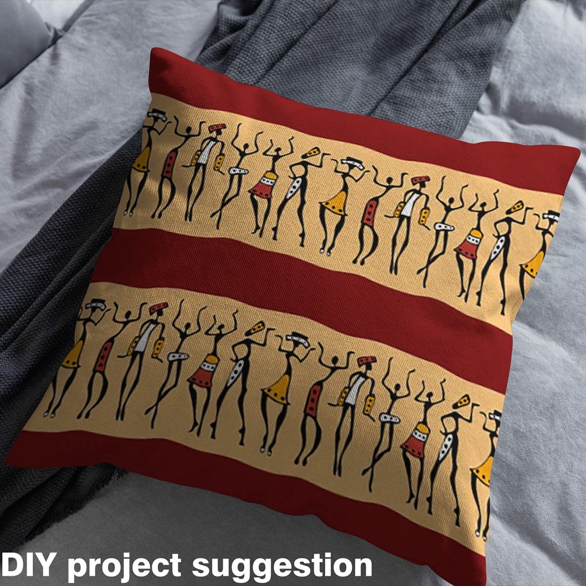 Loussiesd African Woman Fabric by The Yard,African Upholstery Fabric for Chairs,Traditional Exotic Style Fabric for Upholstery and Home DIY Projects,2 Yard,(L184*W150cm) Yellow Red - Image 4